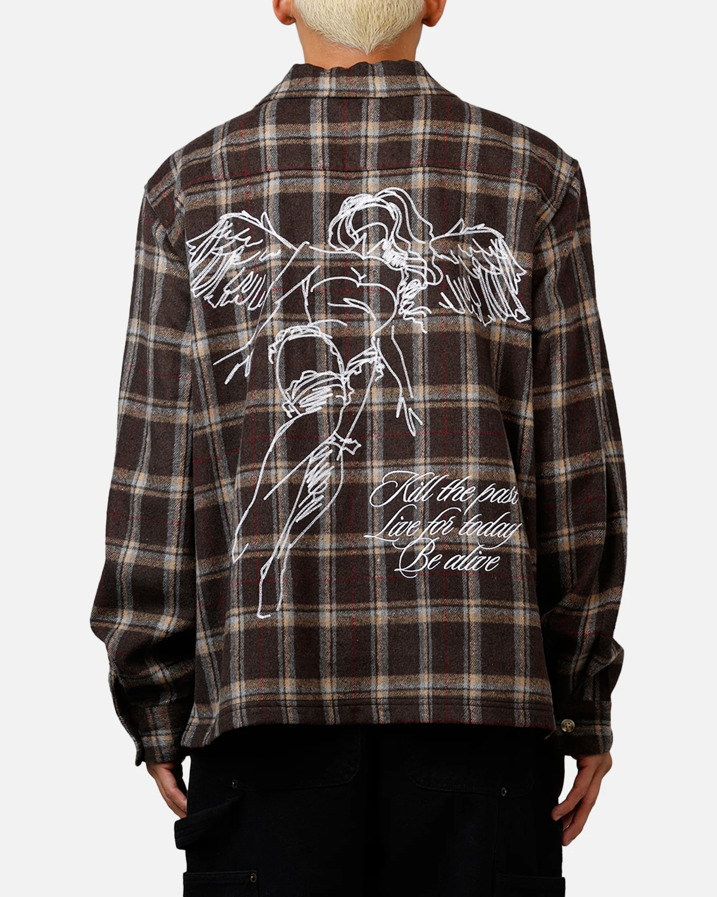 Sworn To Us Lotus Angel Flannel Button Up Shirt Brown - Image 2