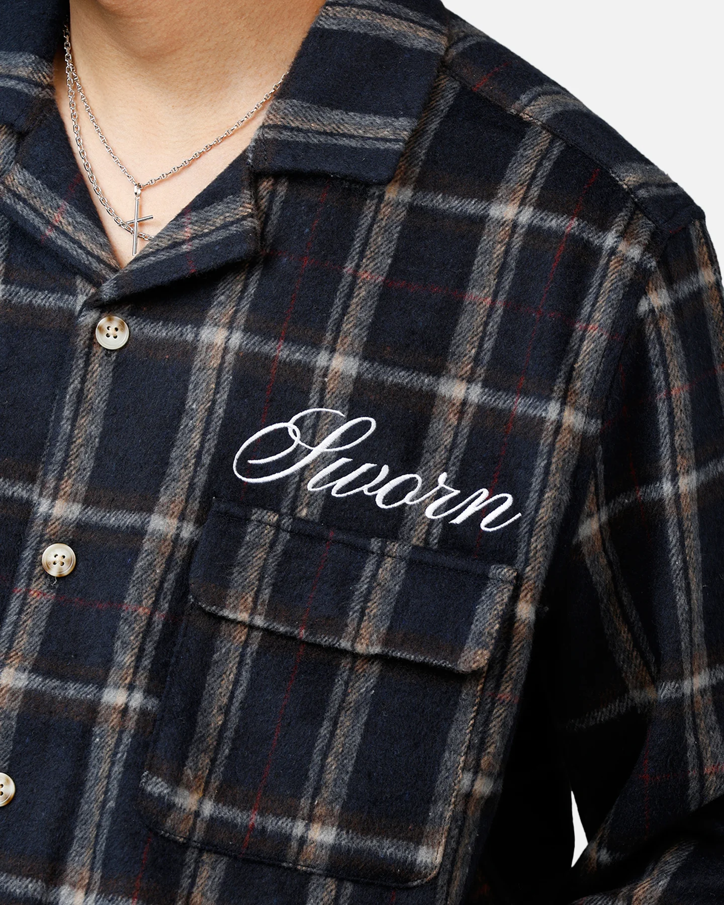 Sworn To Us Lotus Angel Flannel Button Up Shirt Navy - Image 7