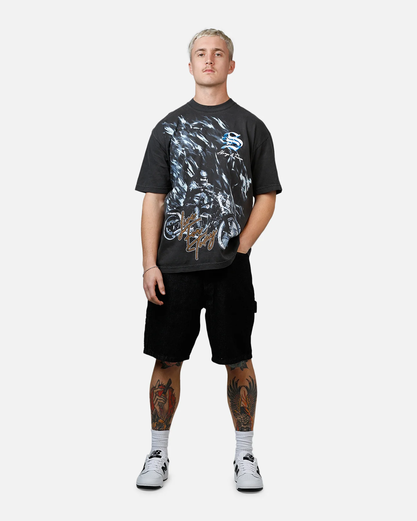 Sworn To Us Ride Strong 'Outlaw Spirit' T-Shirt Washed Black - Image 3