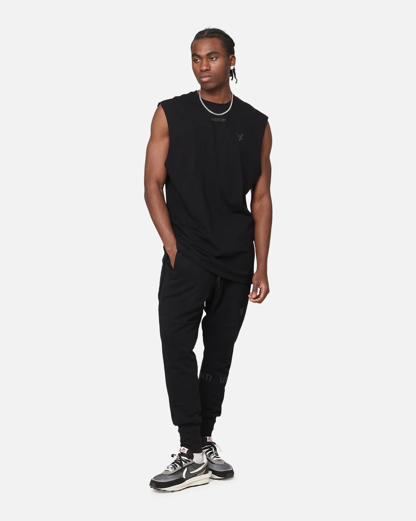 The Anti Order A Logo Merch Oversized Muscle T-Shirt Black/Black - Image 4