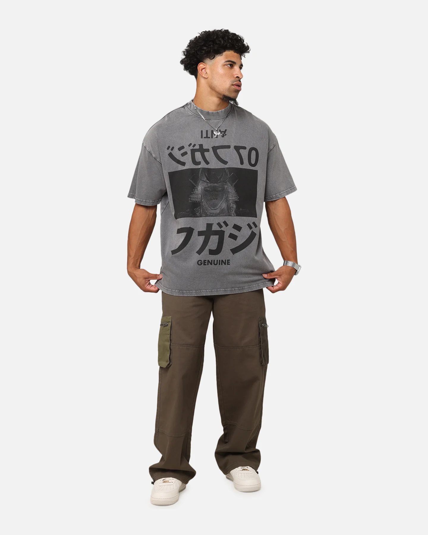 The Anti Order Genuine Fake Mock Neck T-Shirt Washed Charcoal - Image 3