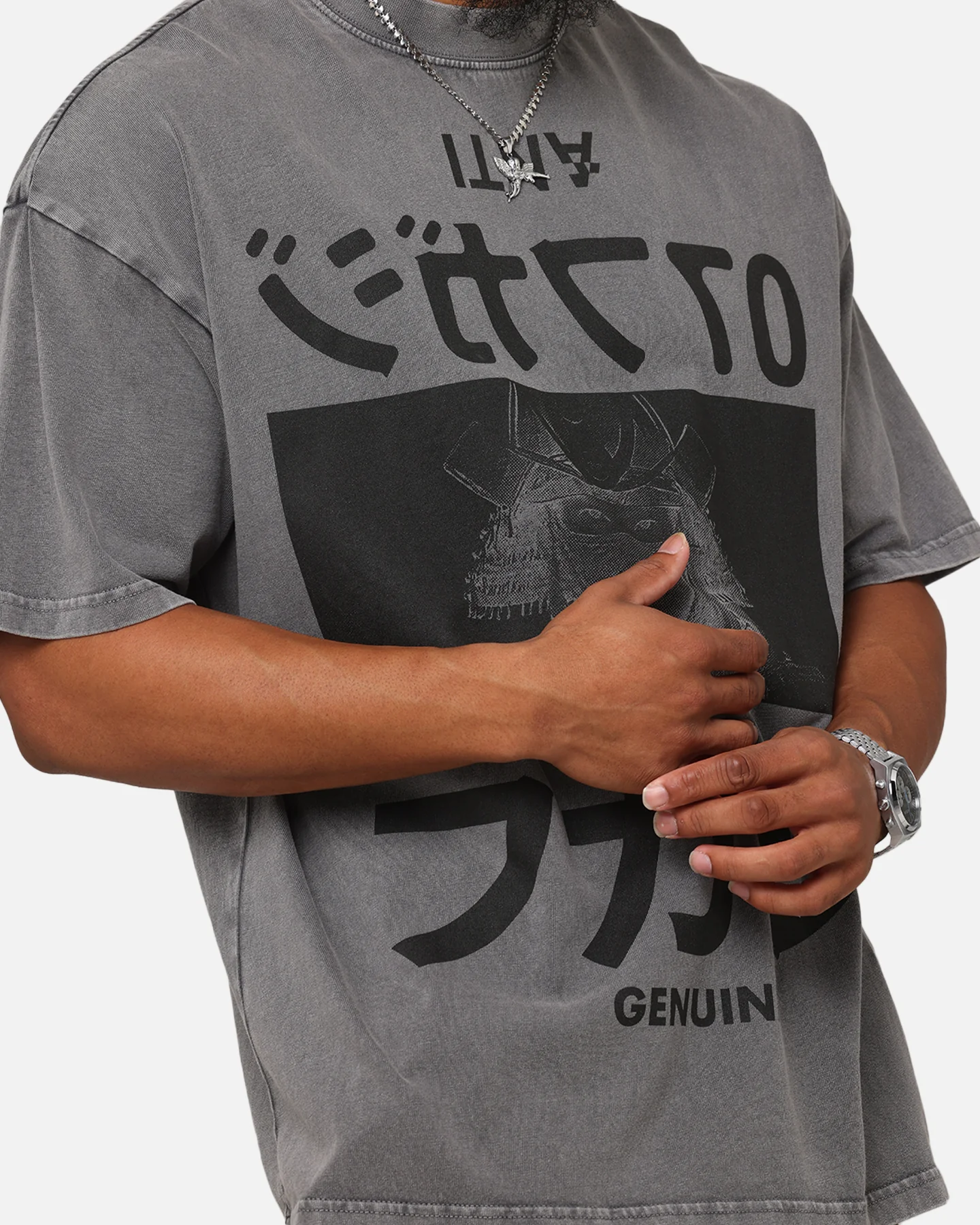 The Anti Order Genuine Fake Mock Neck T-Shirt Washed Charcoal - Image 7