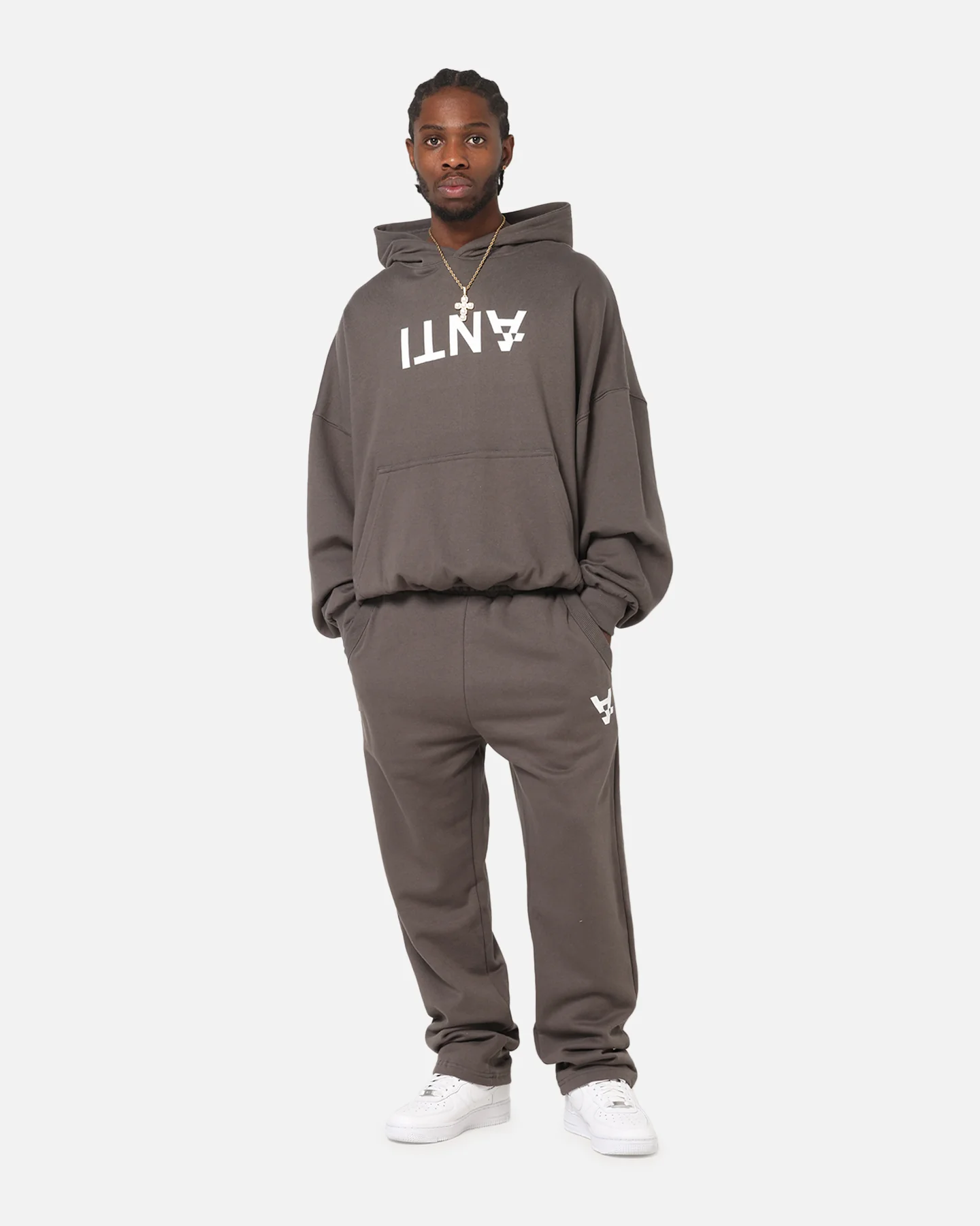 The Anti Order Reverse Logo Hoodie Charcoal Grey - Image 3