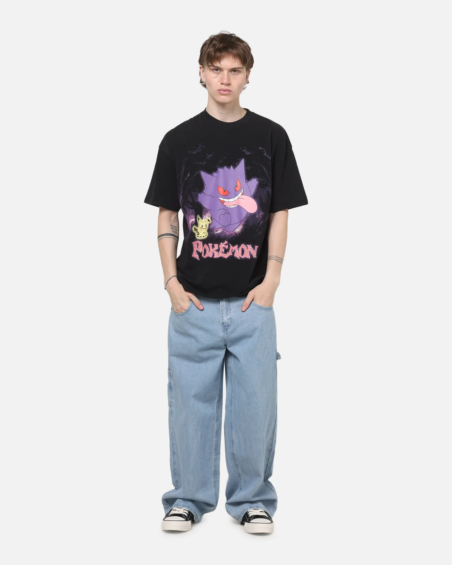 The Pokémon Collection By 73Studio Gengar Mimikyu T-Shirt Black Acidwash - Image 4