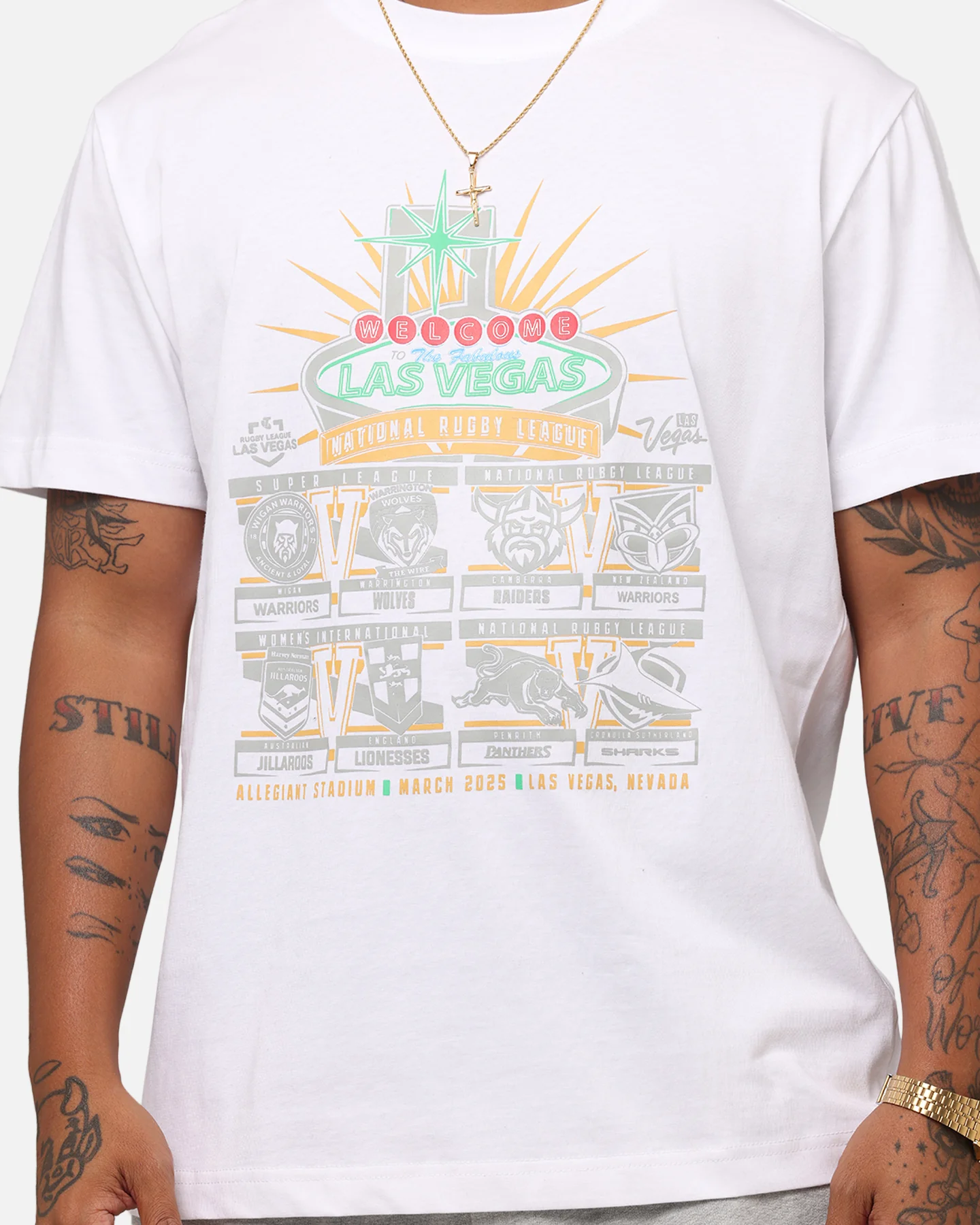 Tidwell NRL 2025 Las Vegas Round Sign T-Shirt White - Image 6