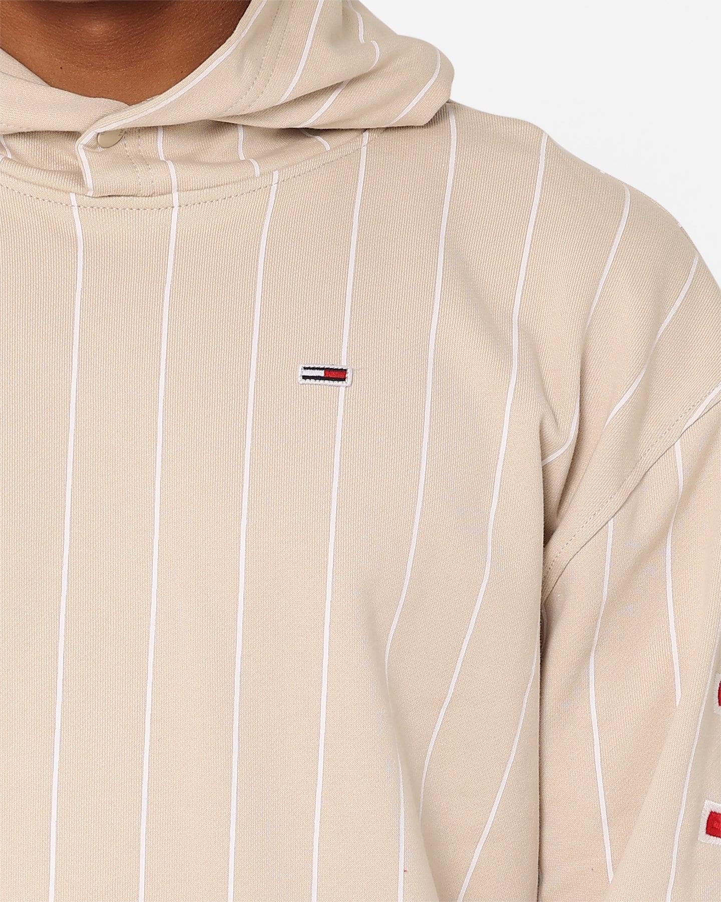 Tommy Jeans Relaxed Pinstripe Hoodie Classic Beige - Image 3