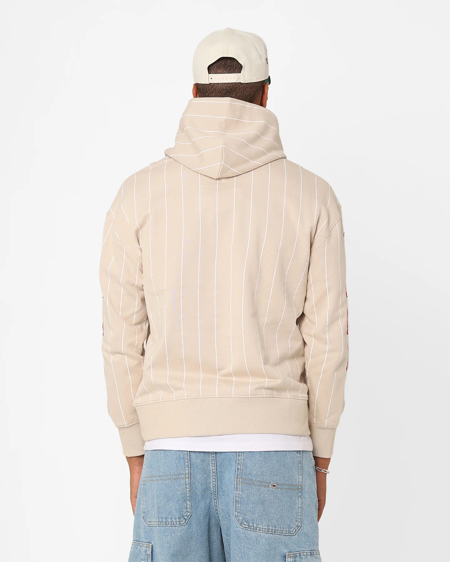 Tommy Jeans Relaxed Pinstripe Hoodie Classic Beige - Image 4