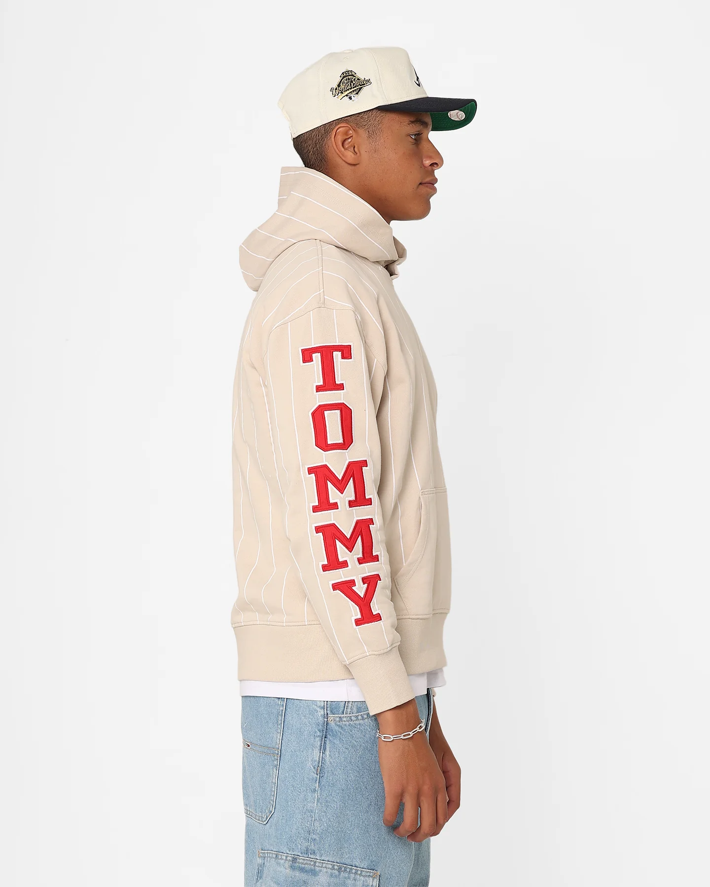 Tommy Jeans Relaxed Pinstripe Hoodie Classic Beige - Image 5