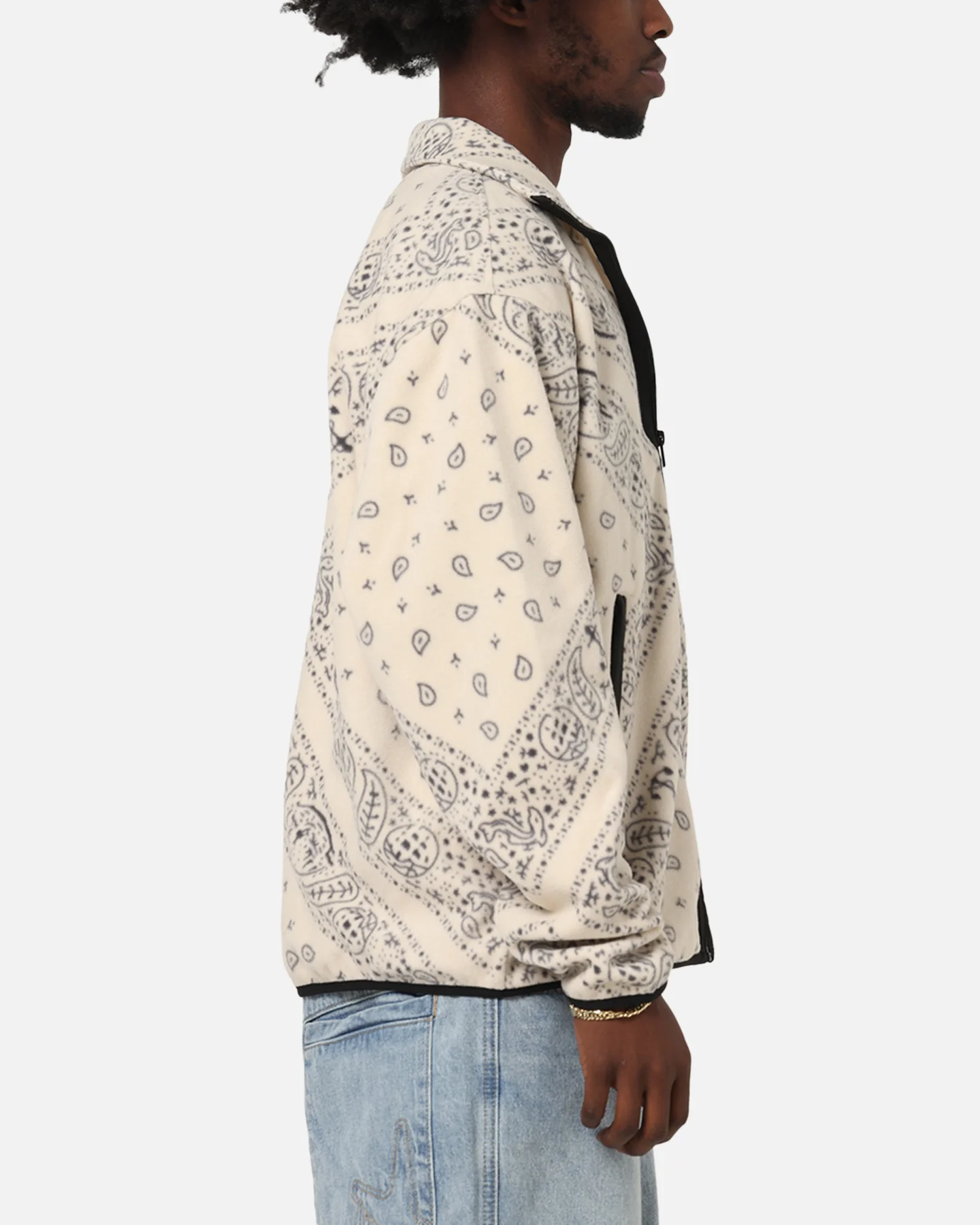 Tommy Jeans Relaxed Zip Paisley Fleece Jacket Newsprint - Image 4