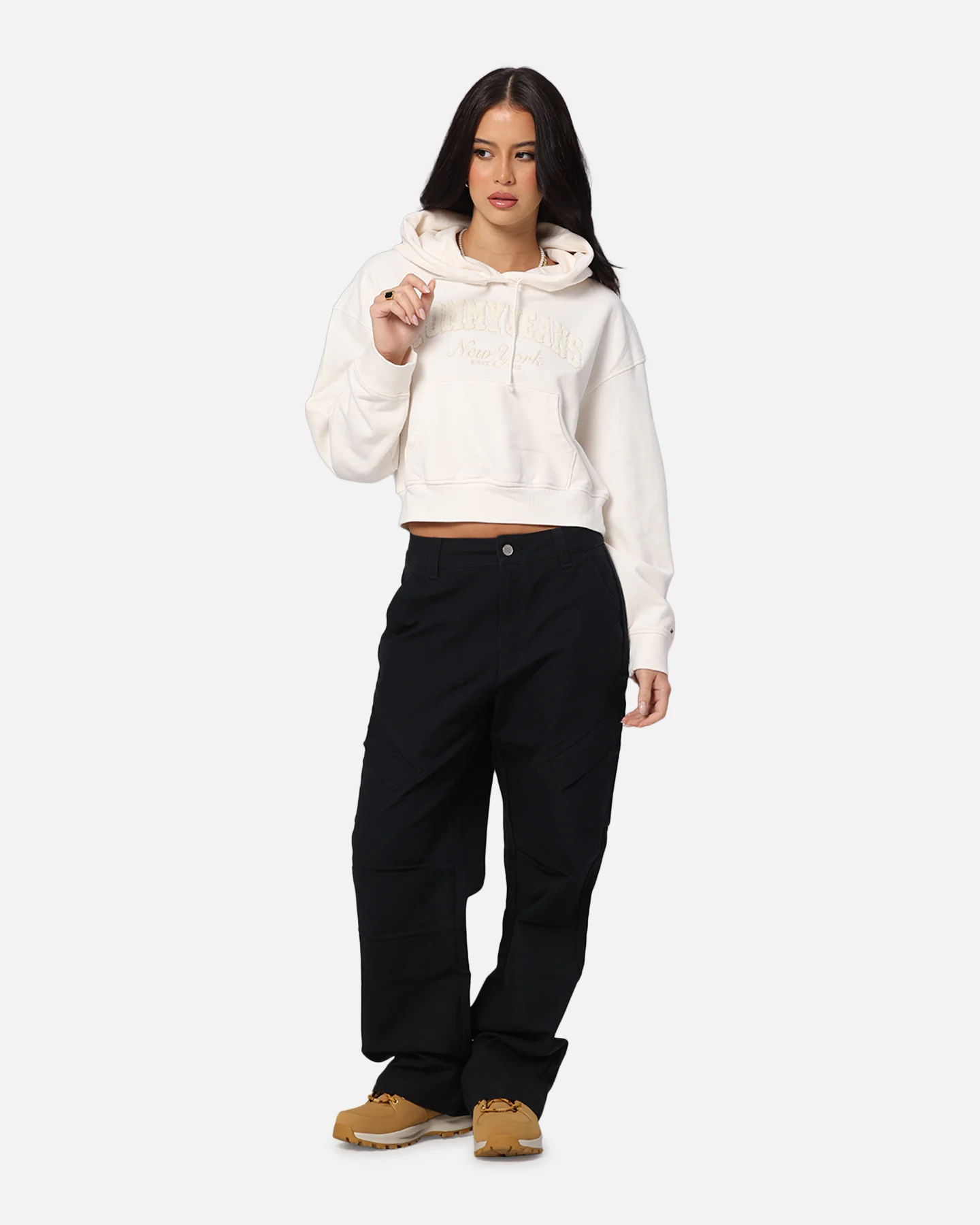 Tommy Jeans Women's Boxy Crop GMD Varsity Hoodie Ancient White - Image 2