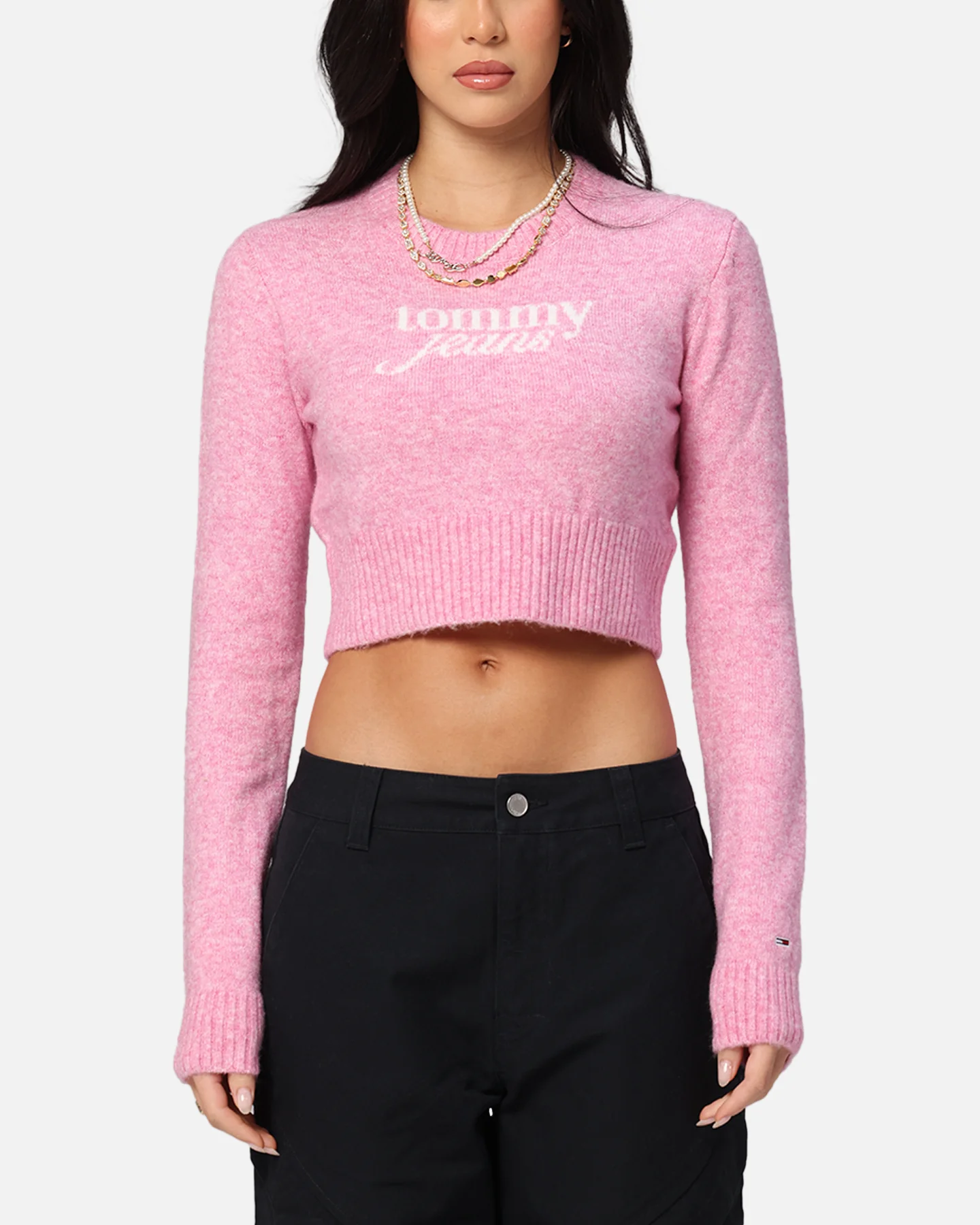 Tommy Jeans Women's Crop Script Sweater Pink