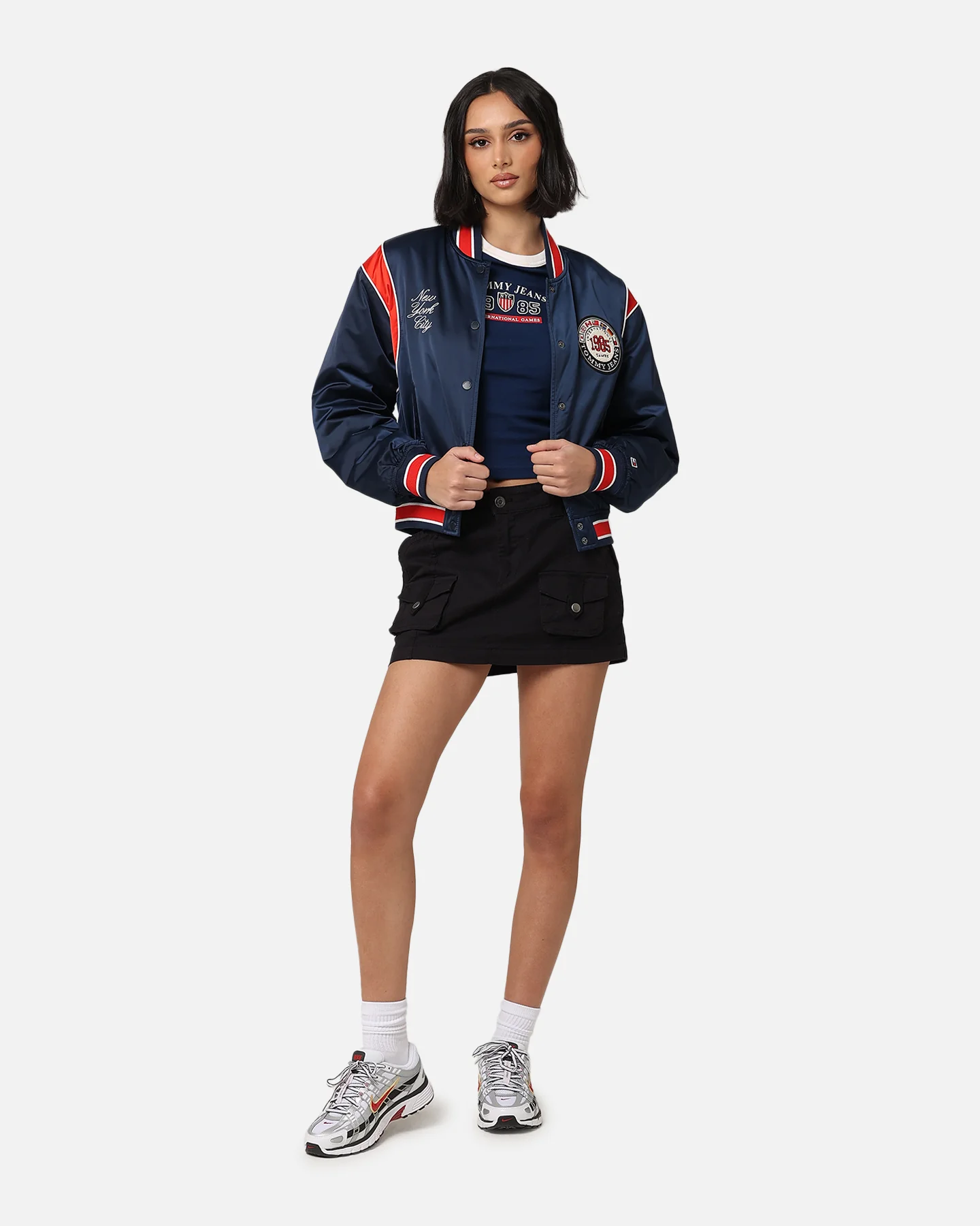 Tommy Jeans Women's TJW Archive Games Satin Bomber Jacket Twilight Indigo - Image 3