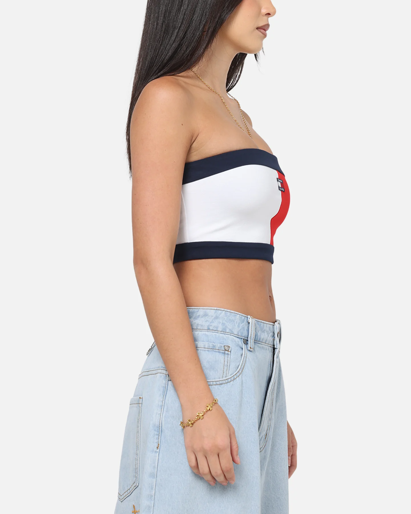 Tommy Jeans Women's TJW RWB Badge Tube Top White/Multi - Image 4