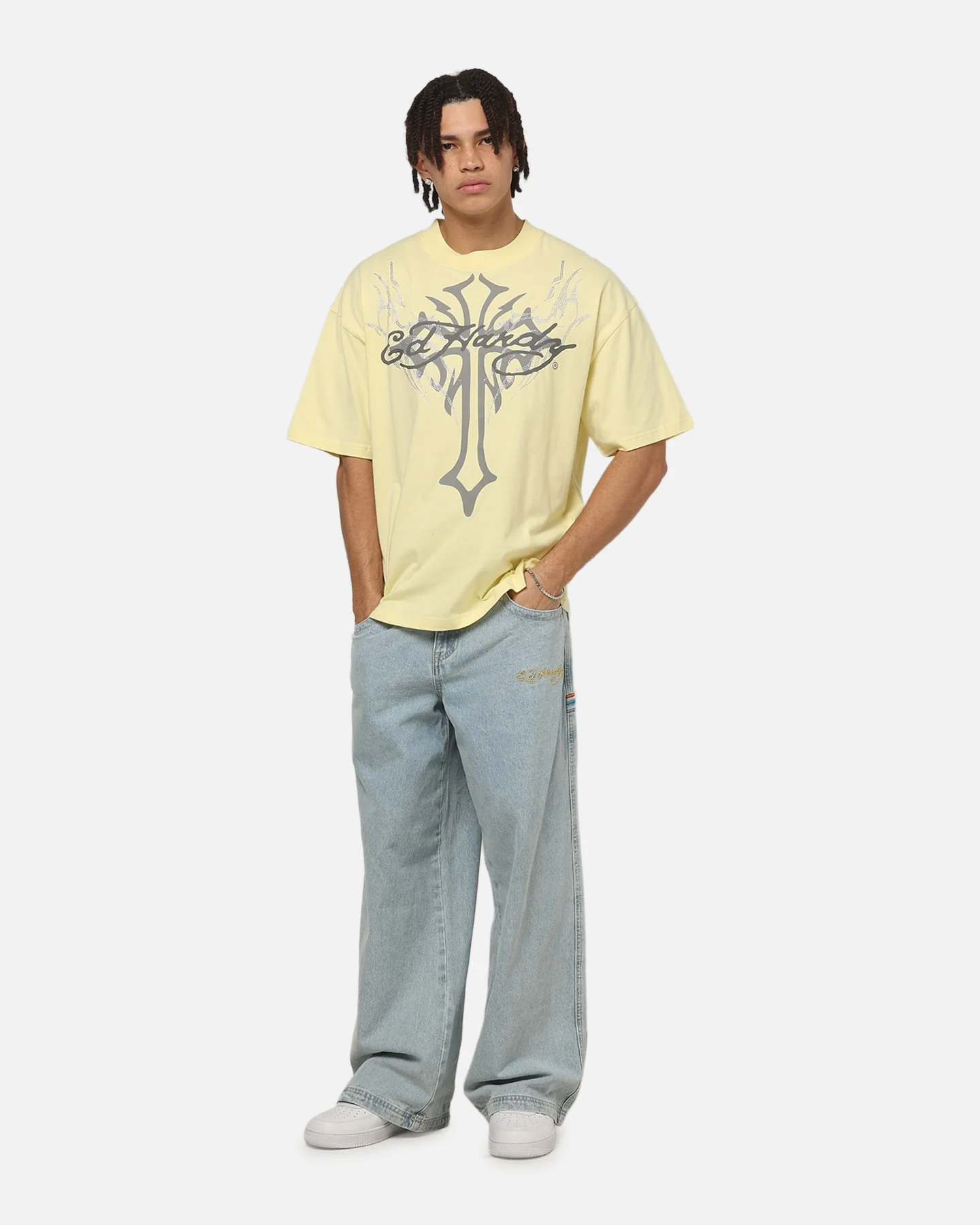 Ed Hardy Trinity Rhinestone T-Shirt Butter Yellow - Image 2