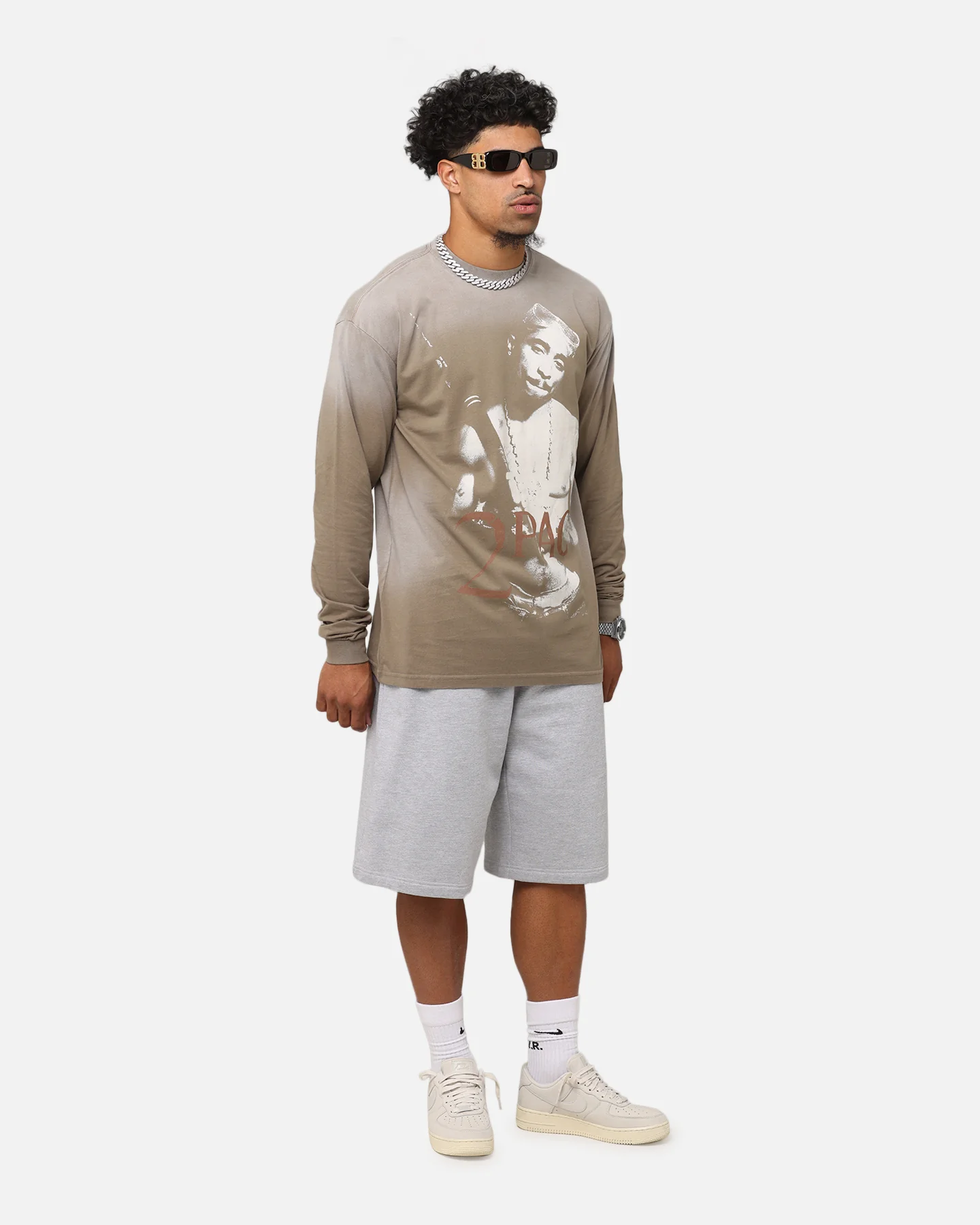 Tupac 2Pac Hem Vintage Long Sleeve T-Shirt Brown - Image 2