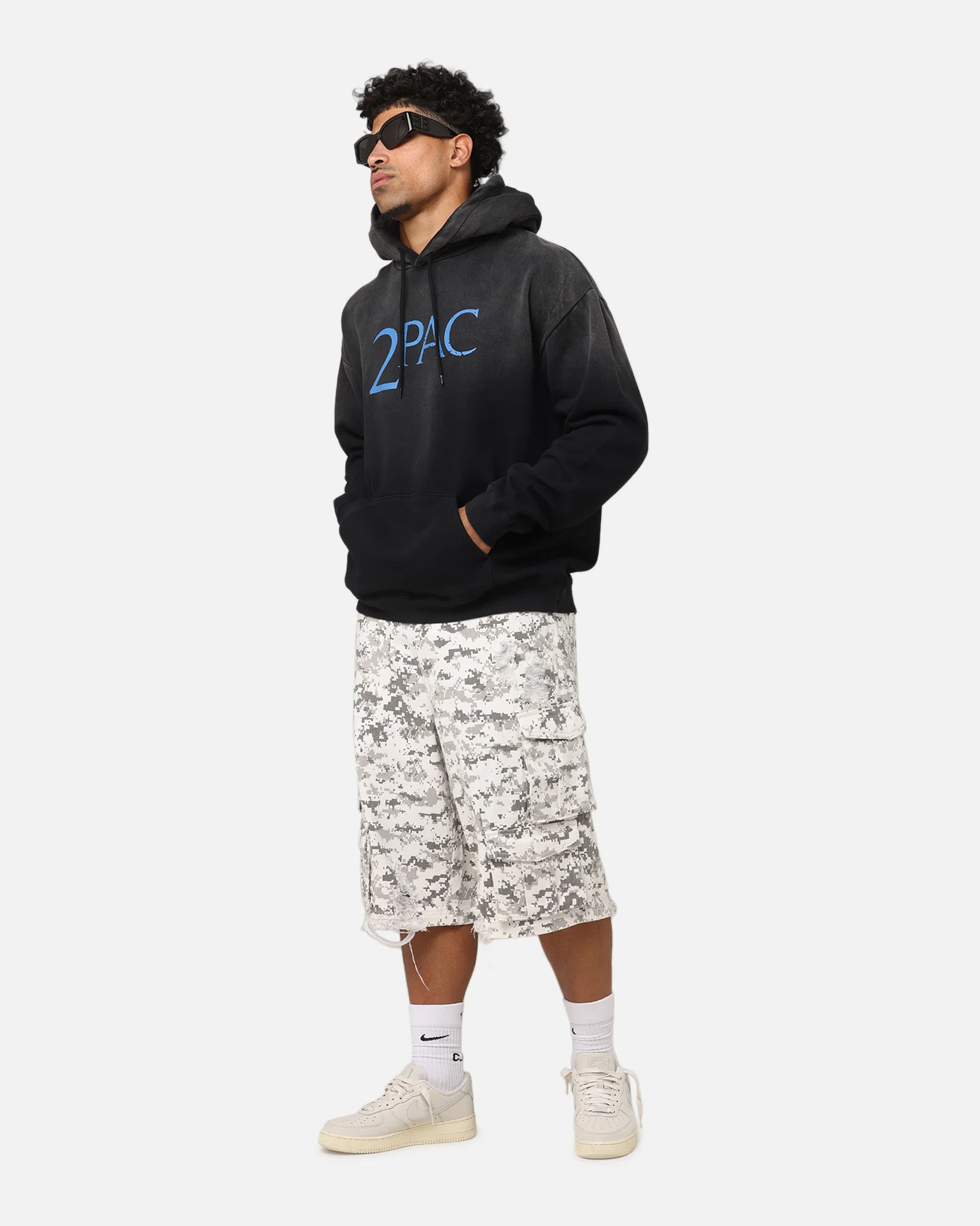 Tupac Super Fade Hoodie Washed Black - Image 4