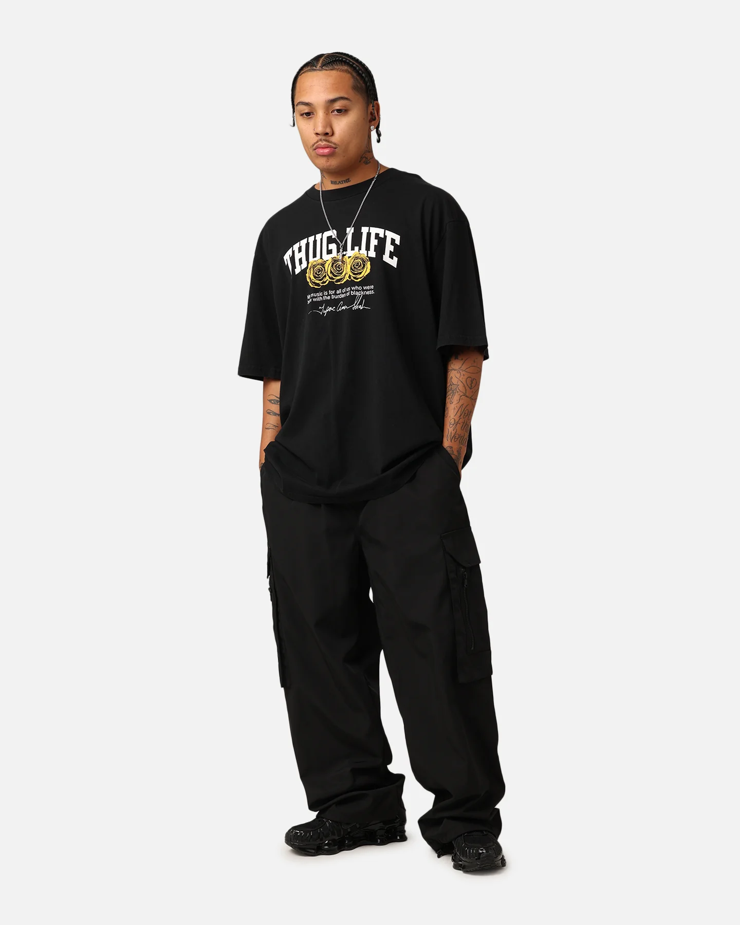 Tupac Thug Life Rose T-Shirt Washed Black - Image 2