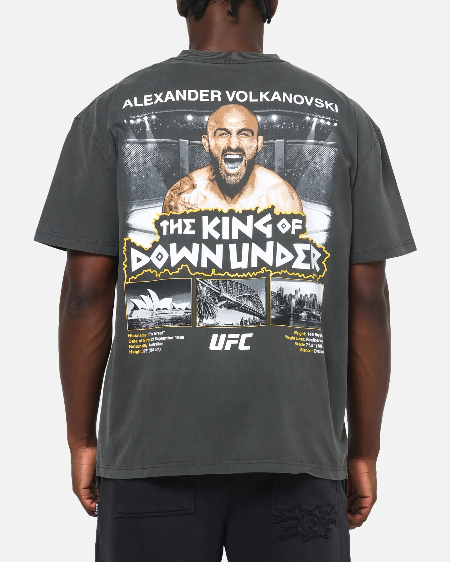 UFC By Culture Kings Alexander Volkanovski Sydney King Down Under Heavy T-Shirt Black Wash - Image 2