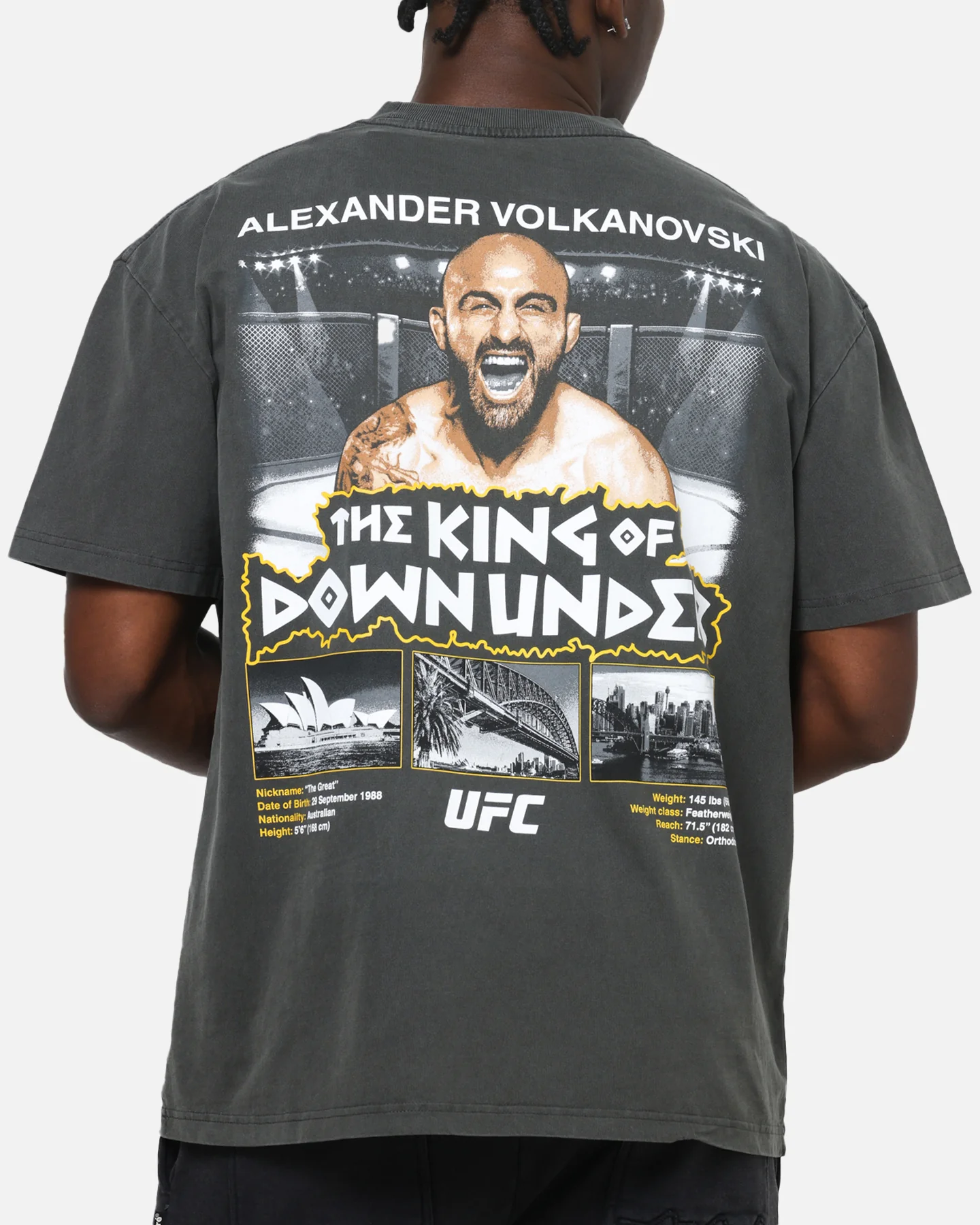 UFC By Culture Kings Alexander Volkanovski Sydney King Down Under Heavy T-Shirt Black Wash - Image 8