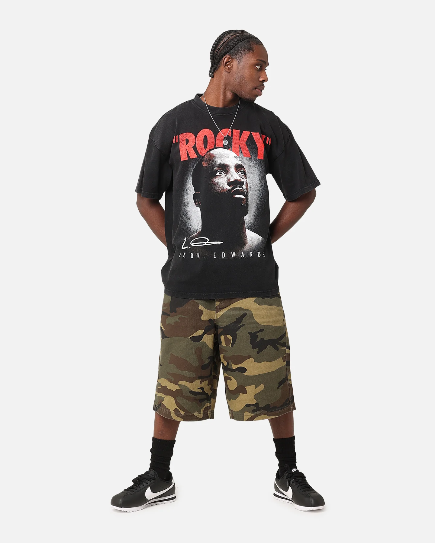 UFC By Culture Kings Leon 'Rocky' Edwards Vintage T-Shirt Black Acidwash - Image 3