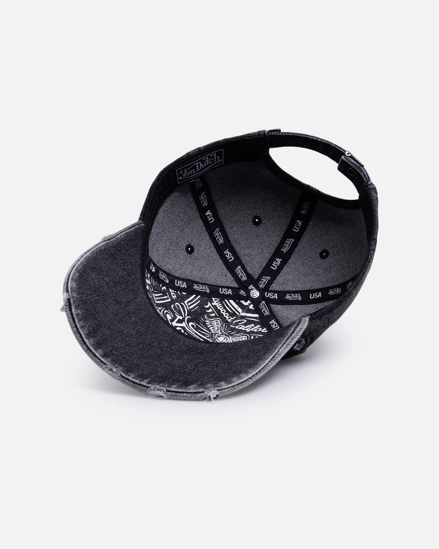 Von Dutch Cross Distressed Strapback Cap Washed Black - Image 6