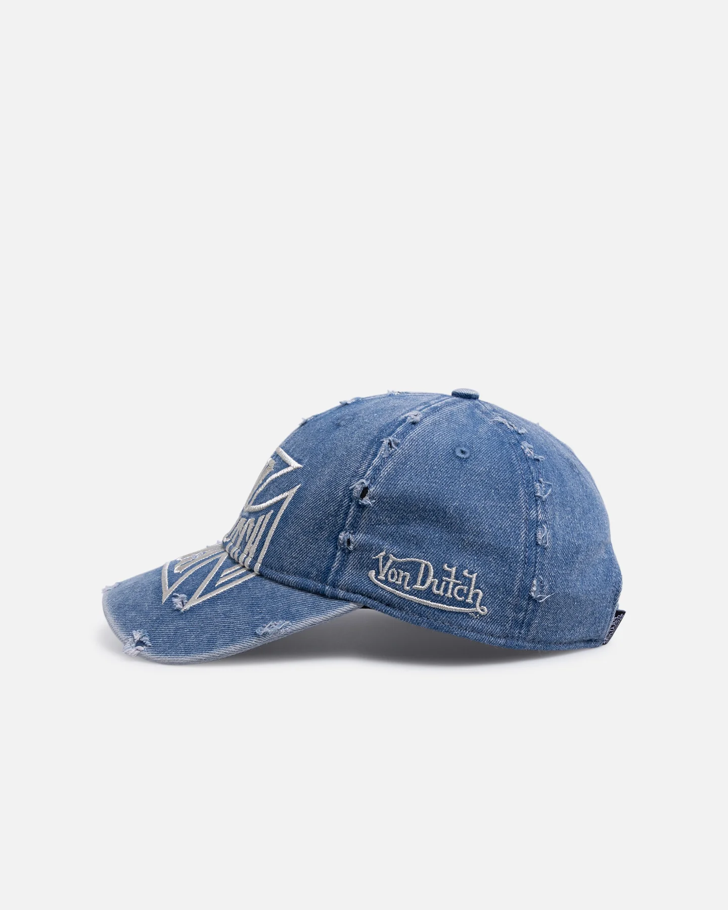 Von Dutch Cross Distressed Strapback Cap Washed Blue - Image 4