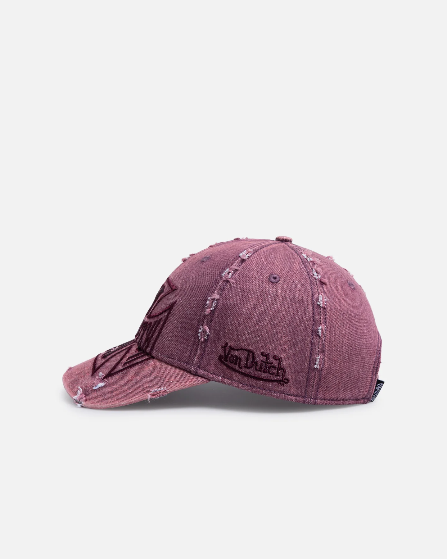 Von Dutch Cross Distressed Strapback Cap Burgundy - Image 4