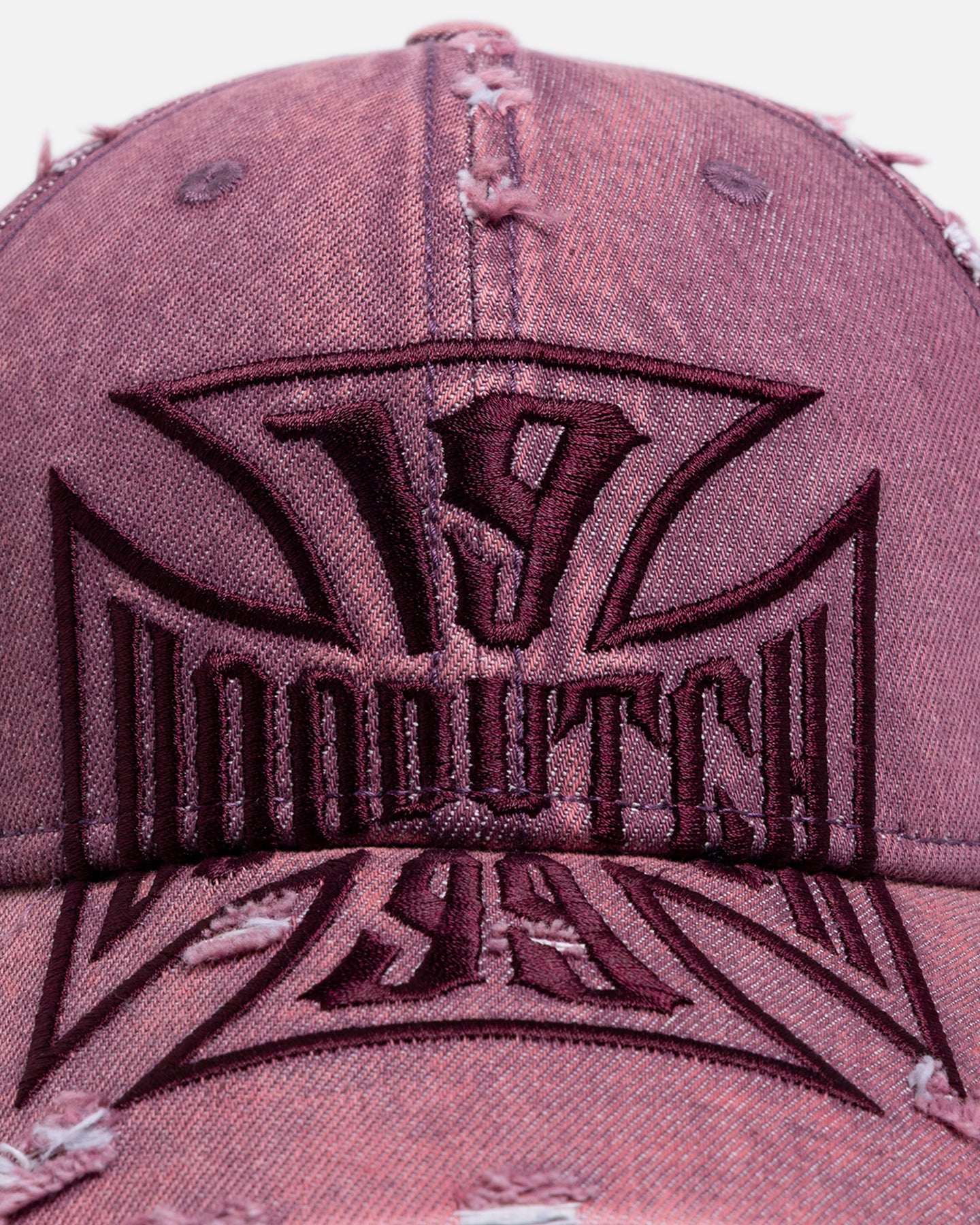 Von Dutch Cross Distressed Strapback Cap Burgundy - Image 5