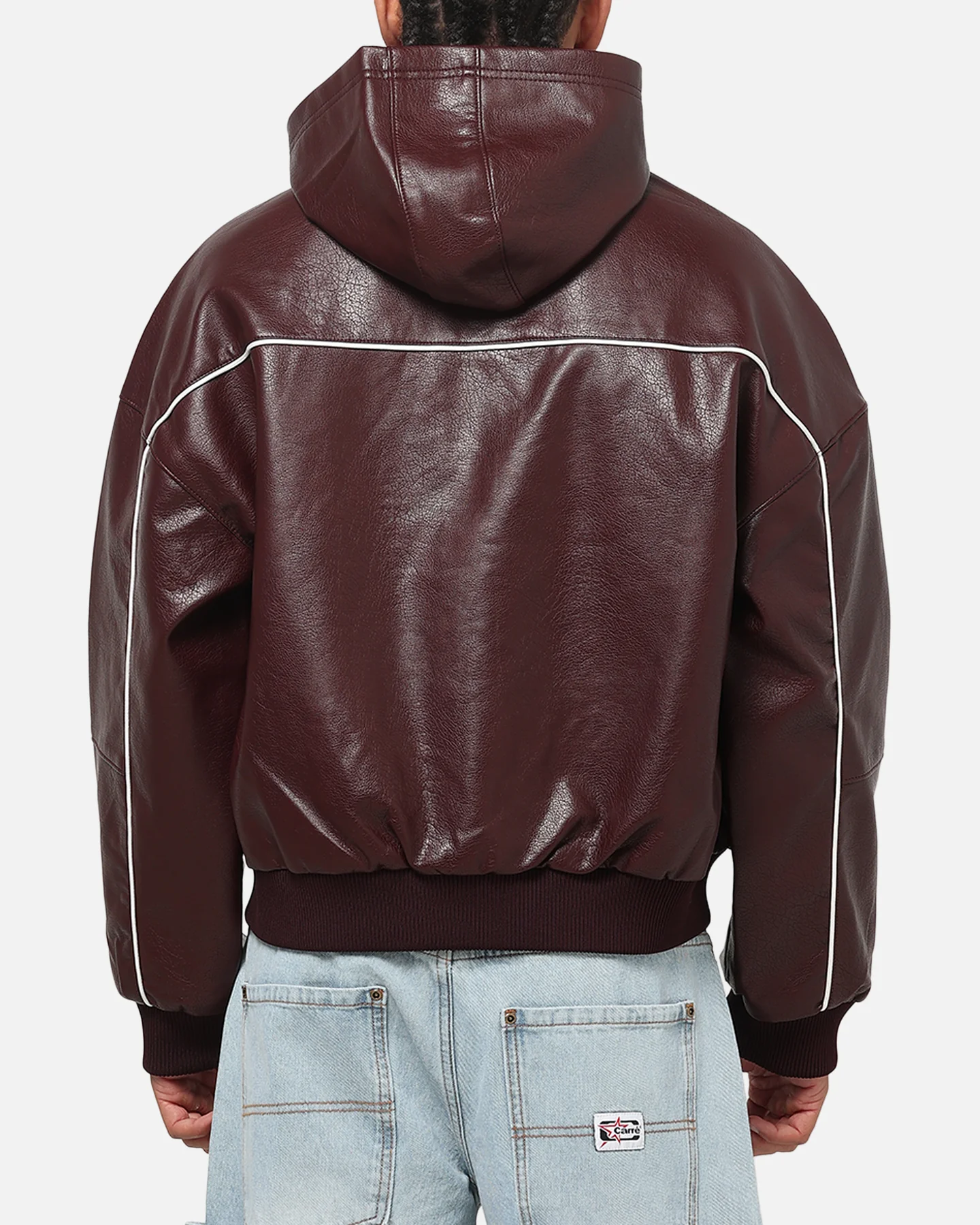 Carre Velocity Vegan Leather Bomber Jacket Burgundy - Image 3