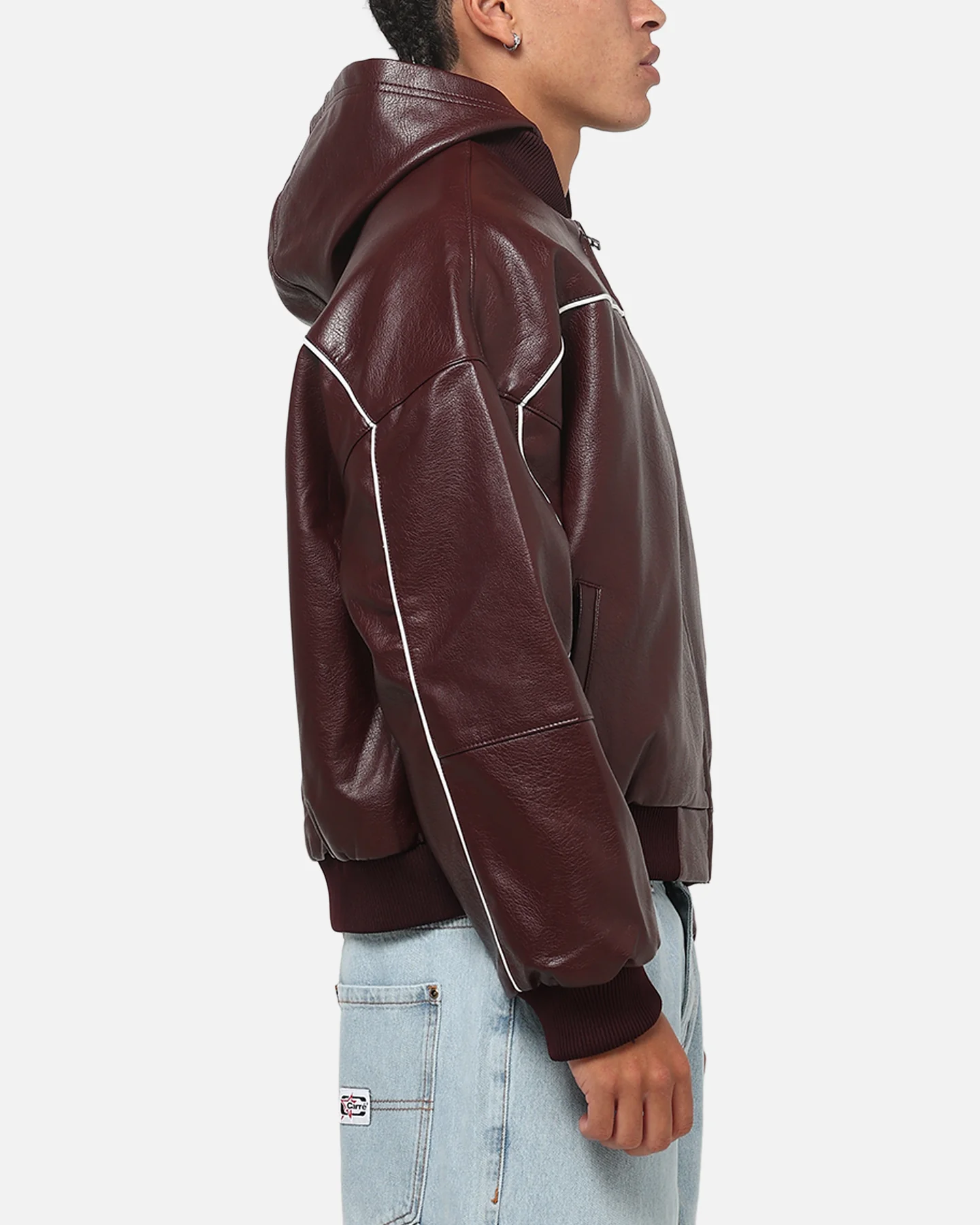 Carre Velocity Vegan Leather Bomber Jacket Burgundy - Image 4
