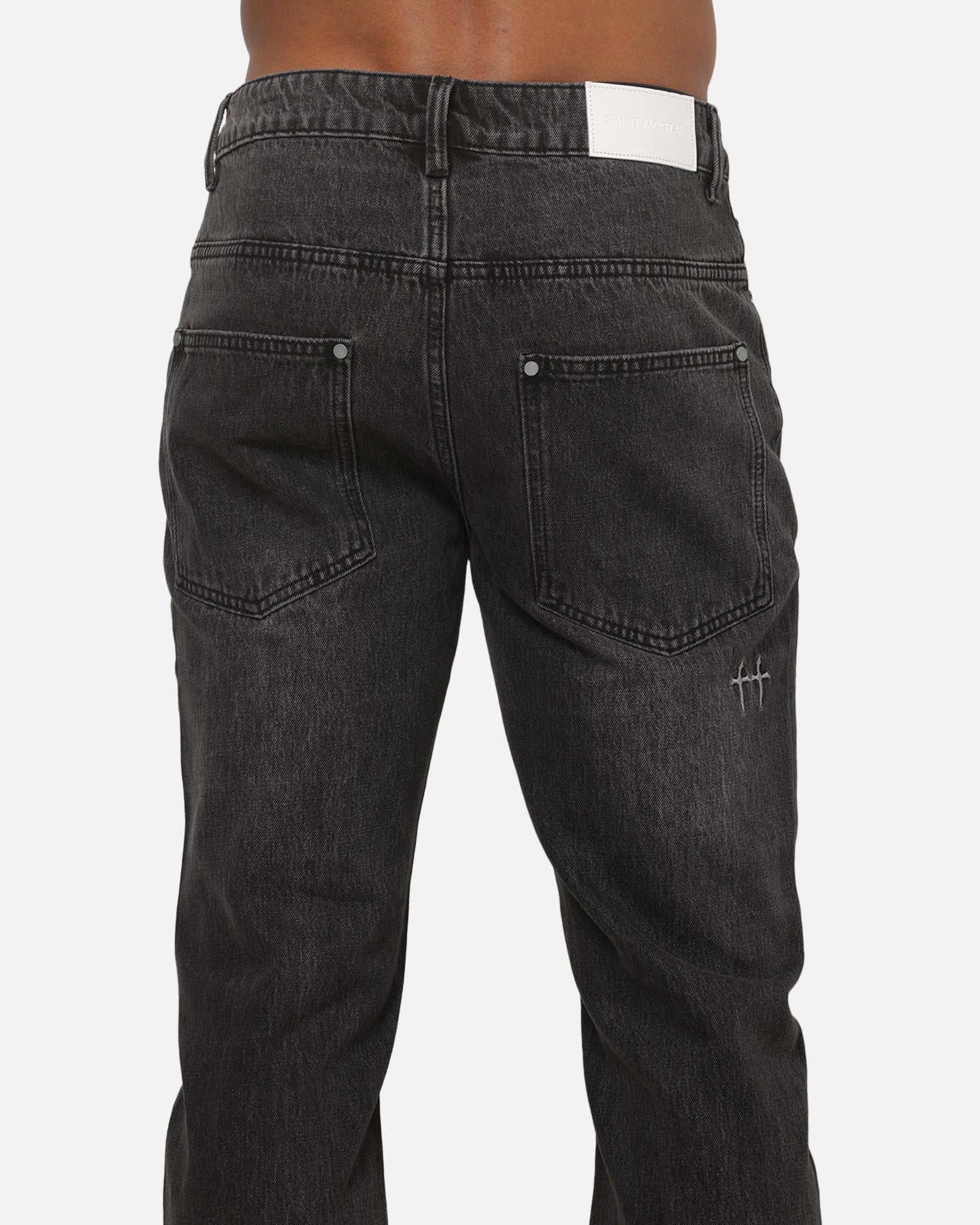 Saint Morta Verra Distressed Jeans Black Smoke Vintage - Image 8