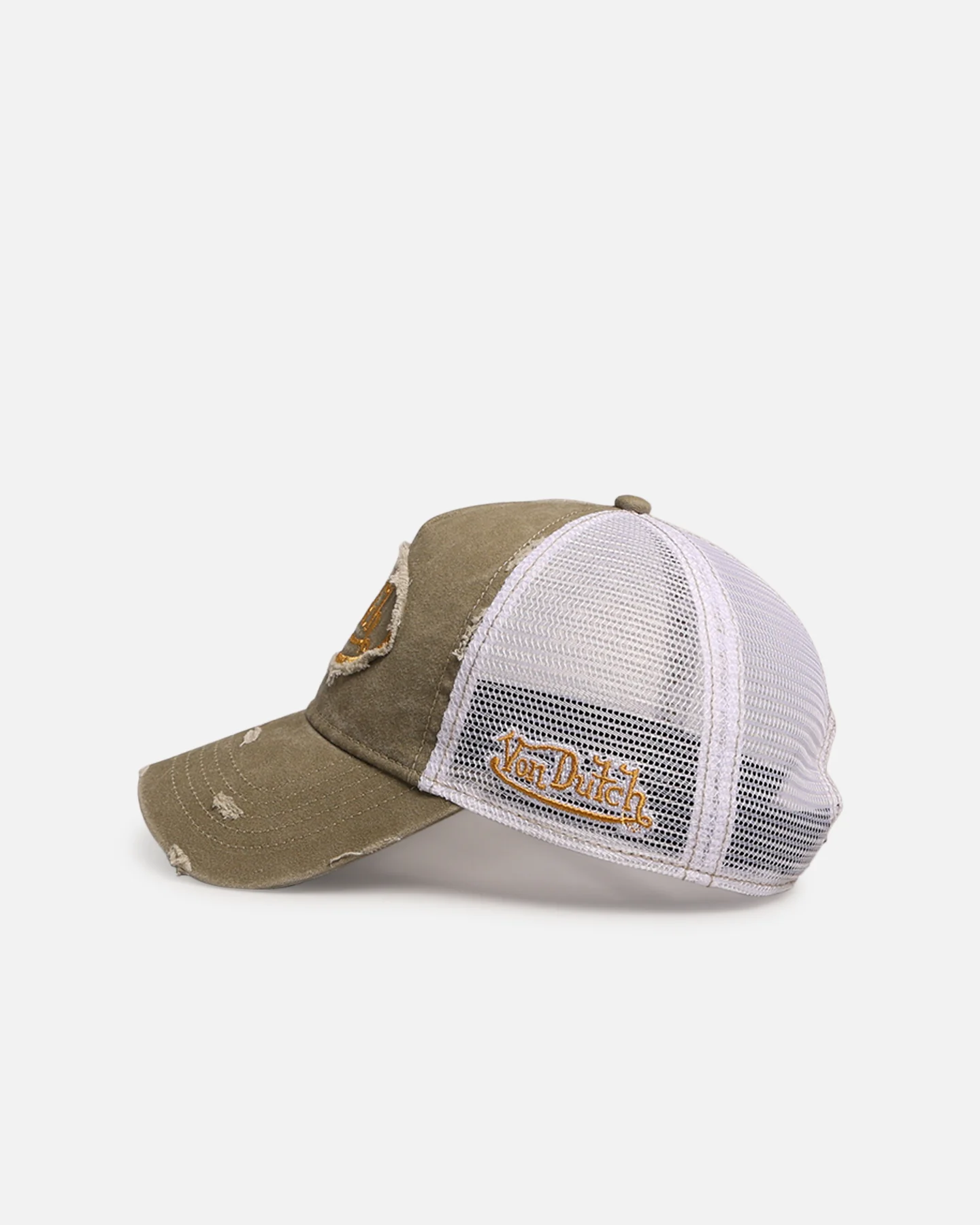 Von Dutch Destroyed Twill Trucker Snapback Washed Khaki - Image 4