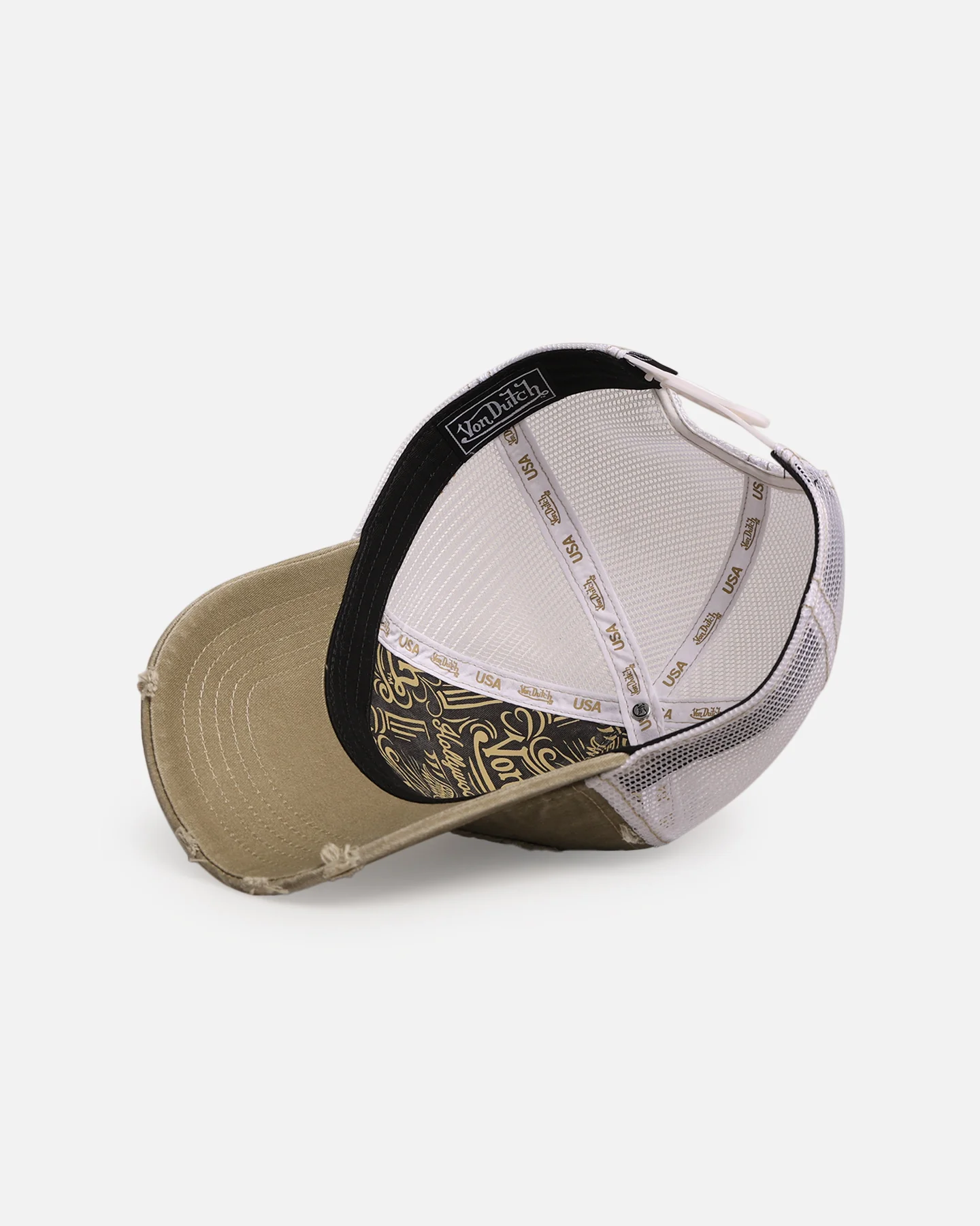 Von Dutch Destroyed Twill Trucker Snapback Washed Khaki - Image 6