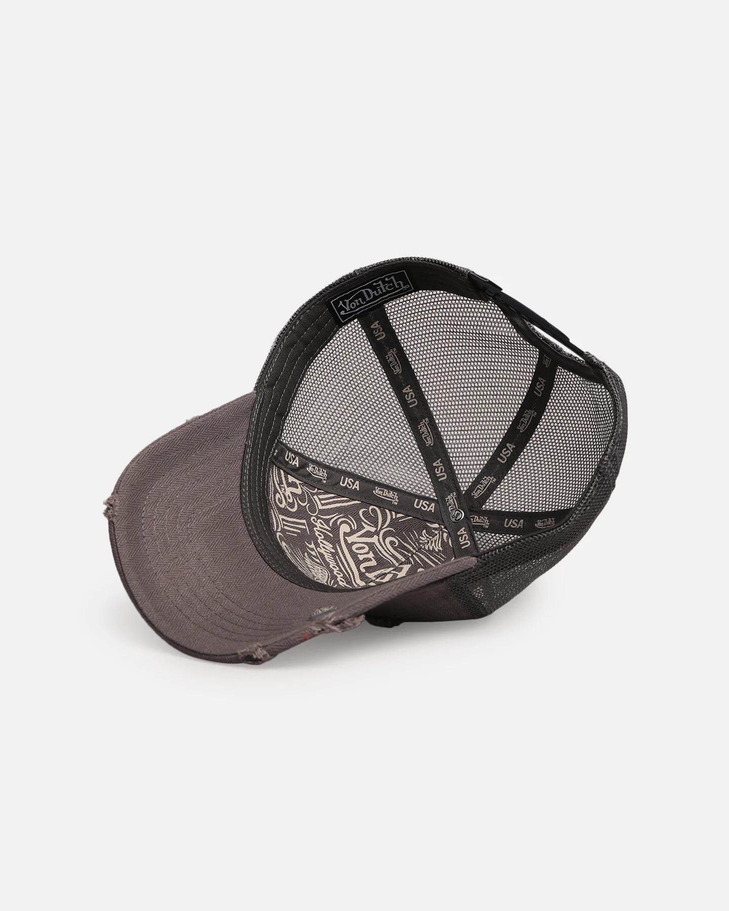 Von Dutch Distressed Patch Trucker Snapback Grey - Image 6