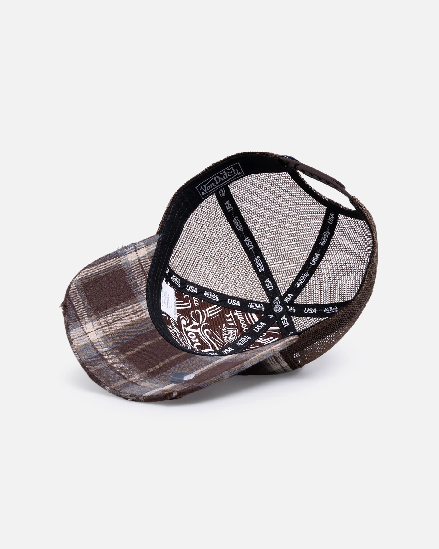 Von Dutch Gingham Trucker Snapback Brown - Image 6