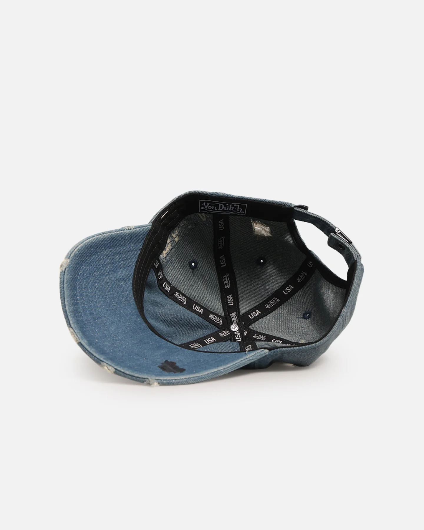 Von Dutch Washed Denim Strapback Hat Light Blue Acidwash - Image 6