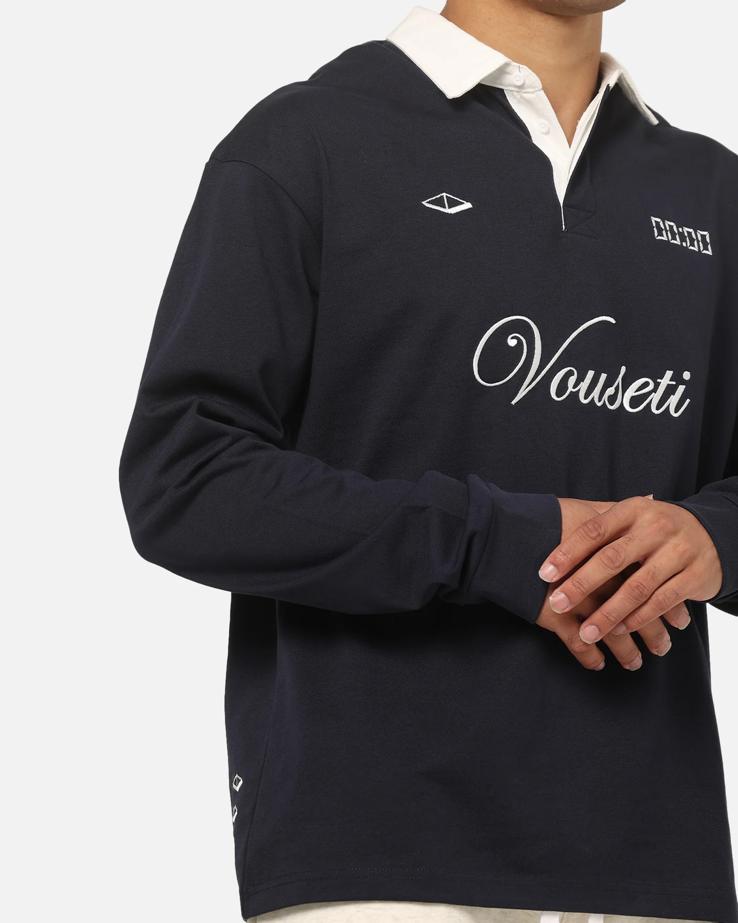 Vouseti Post Game Long Sleeve Polo Shirt Navy - Image 3