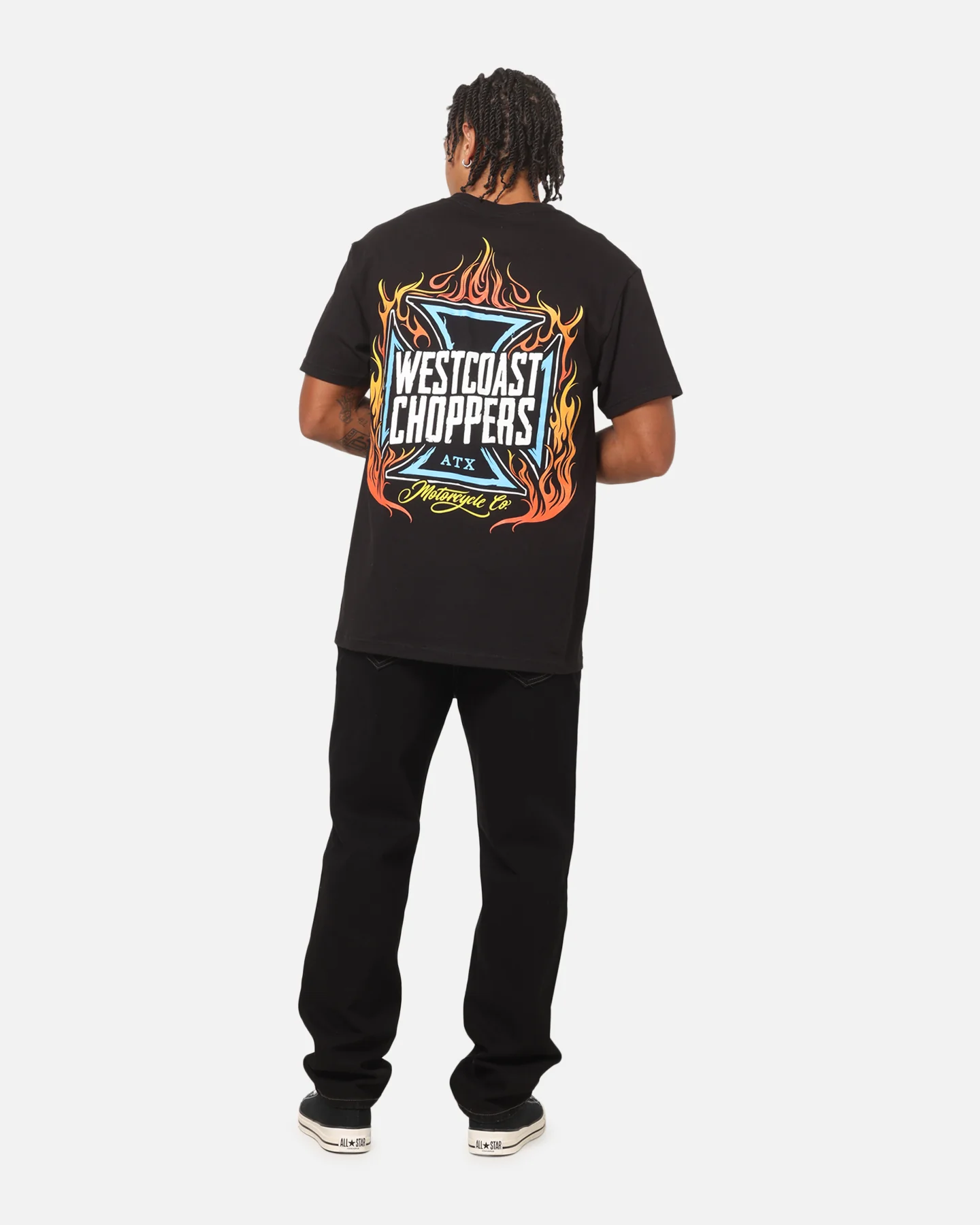 West Coast Choppers Skew Logo Flames T-Shirt Black - Image 3