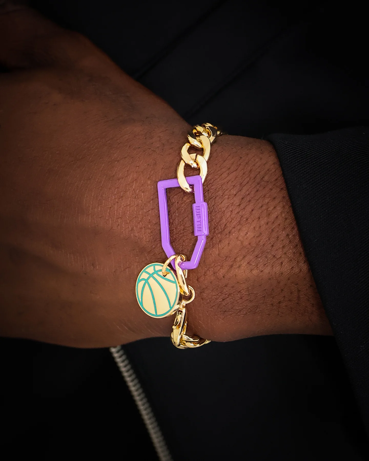 Wild For The Weekend Slam Dunk Basketball Bracelet Gold/Purple/Teal - Image 3