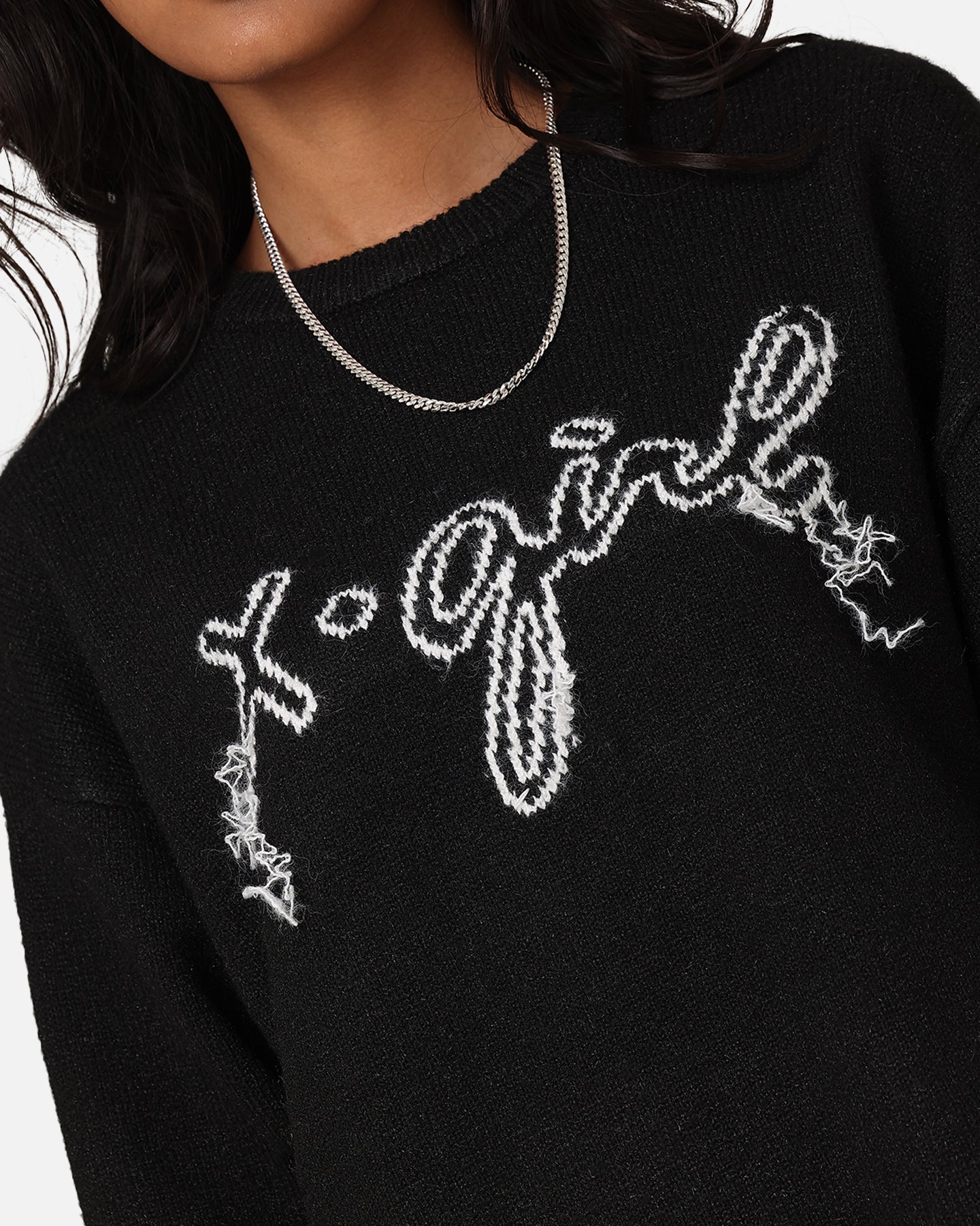 X-Girl Women's Drop Stitch Oversized Knit Crewneck Black - Image 6