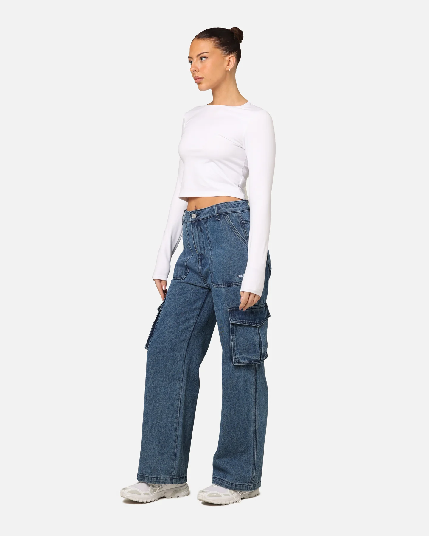 X-Girl Women's Mills Drill Cargo Jeans Indigo - Image 2
