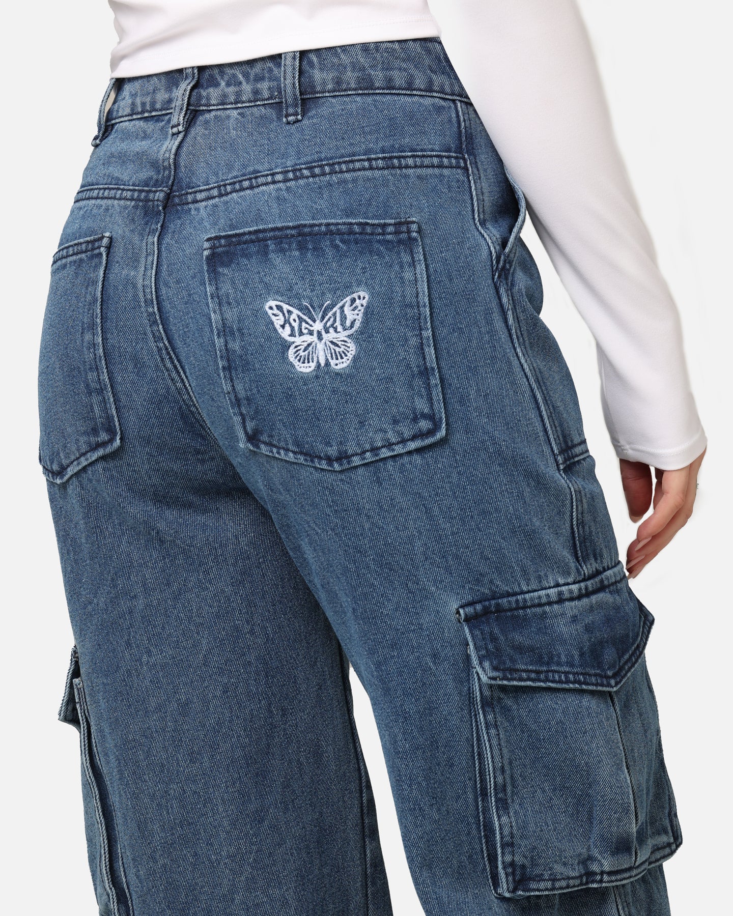 X-Girl Women's Mills Drill Cargo Jeans Indigo - Image 3