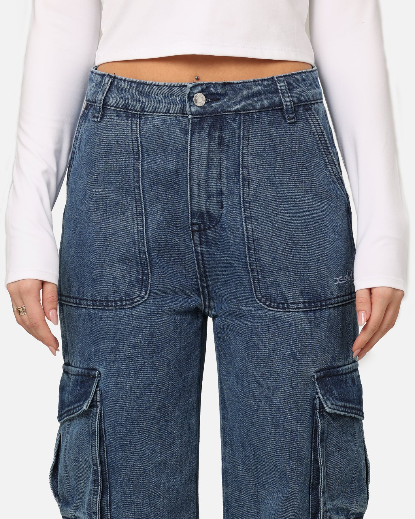 X-Girl Women's Mills Drill Cargo Jeans Indigo - Image 7