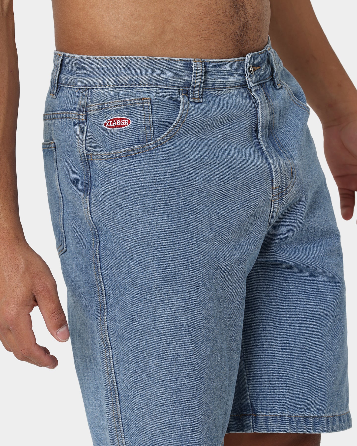 X-Large Bull Denim 91 Shorts Mid Blue - Image 3