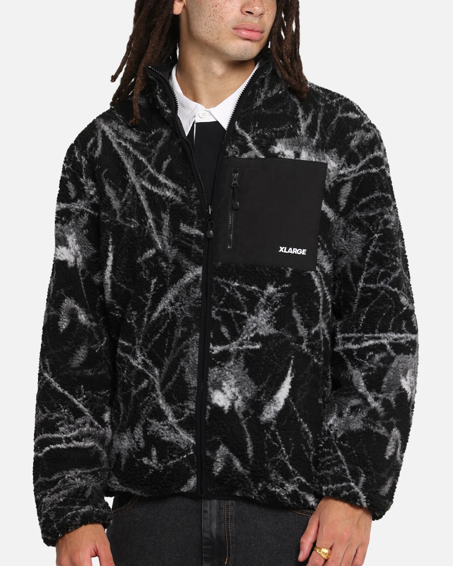 X-Large Camo Reversible Sherpa Jacket Black - Image 9