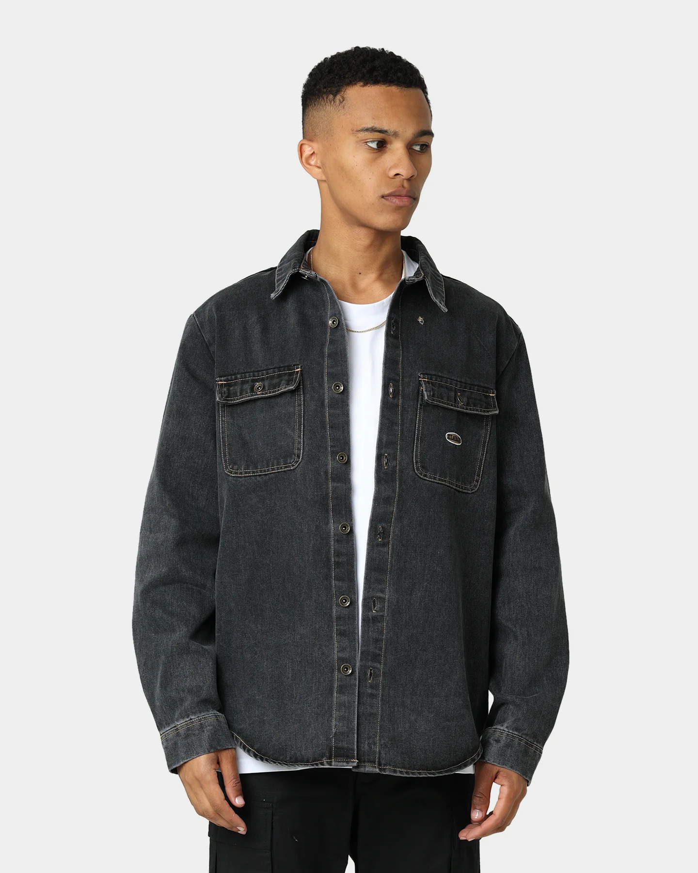 X-Large Denim Long Sleeve Work Shirt Washed Black