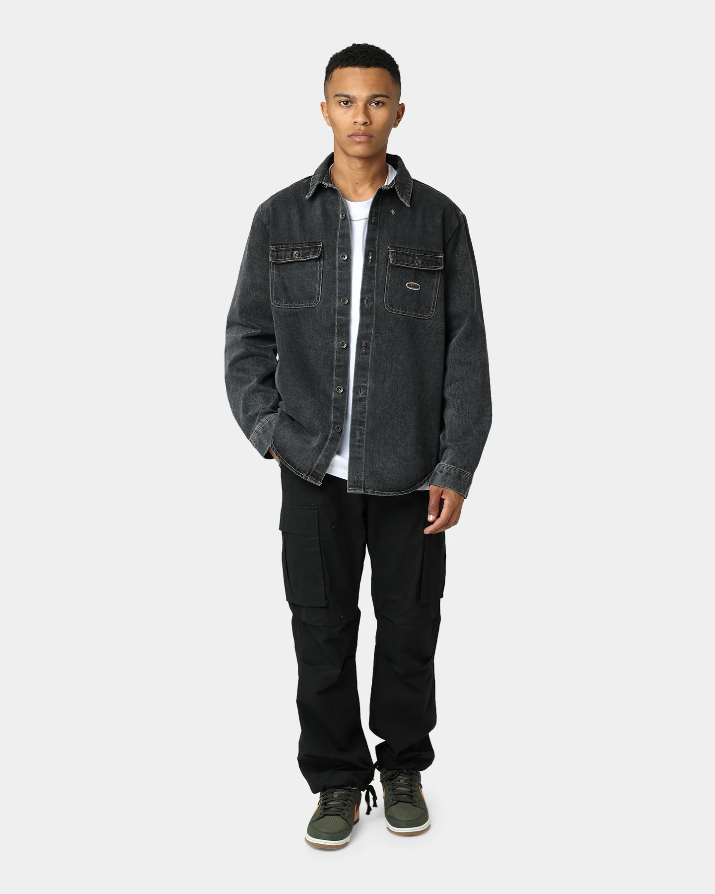 X-Large Denim Long Sleeve Work Shirt Washed Black - Image 2
