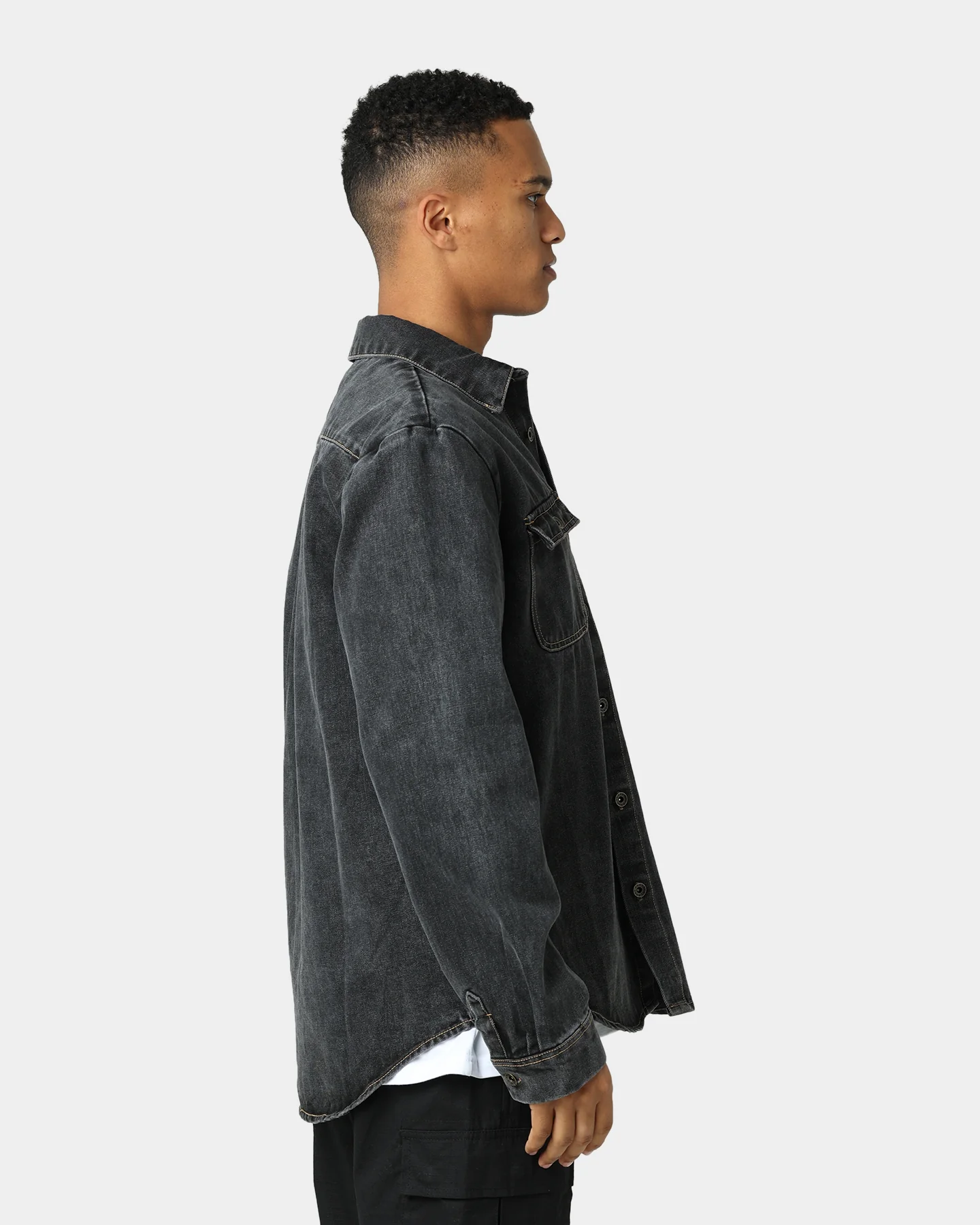 X-Large Denim Long Sleeve Work Shirt Washed Black - Image 5
