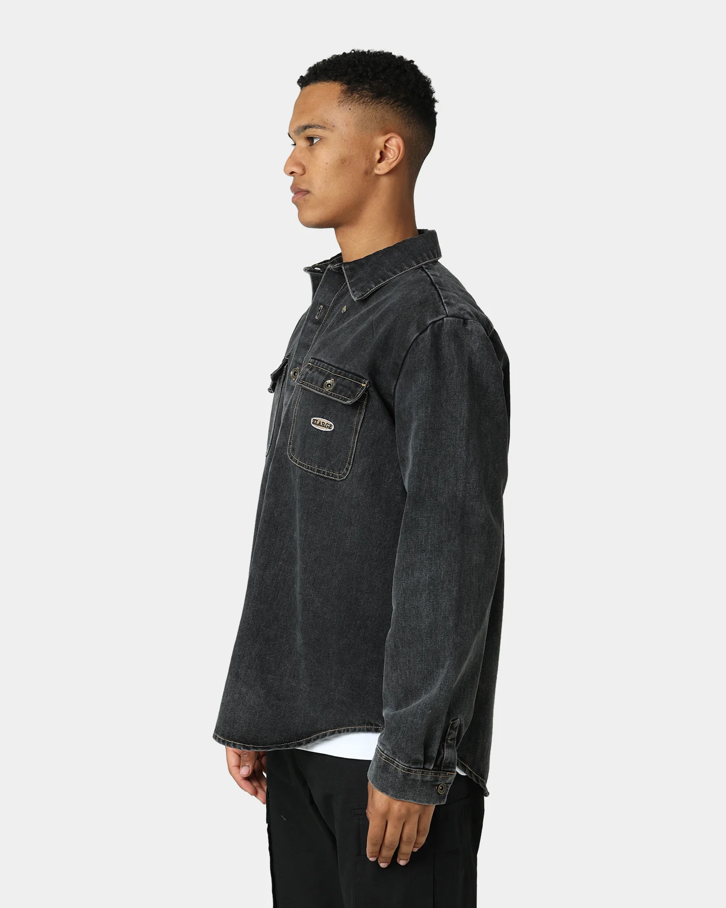 X-Large Denim Long Sleeve Work Shirt Washed Black - Image 6