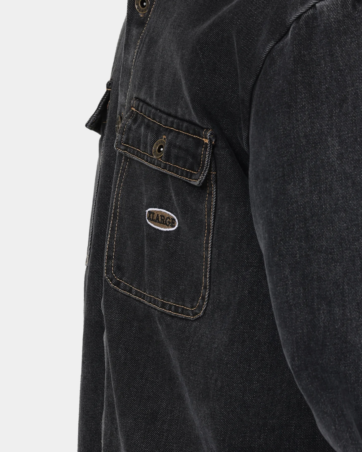 X-Large Denim Long Sleeve Work Shirt Washed Black - Image 8